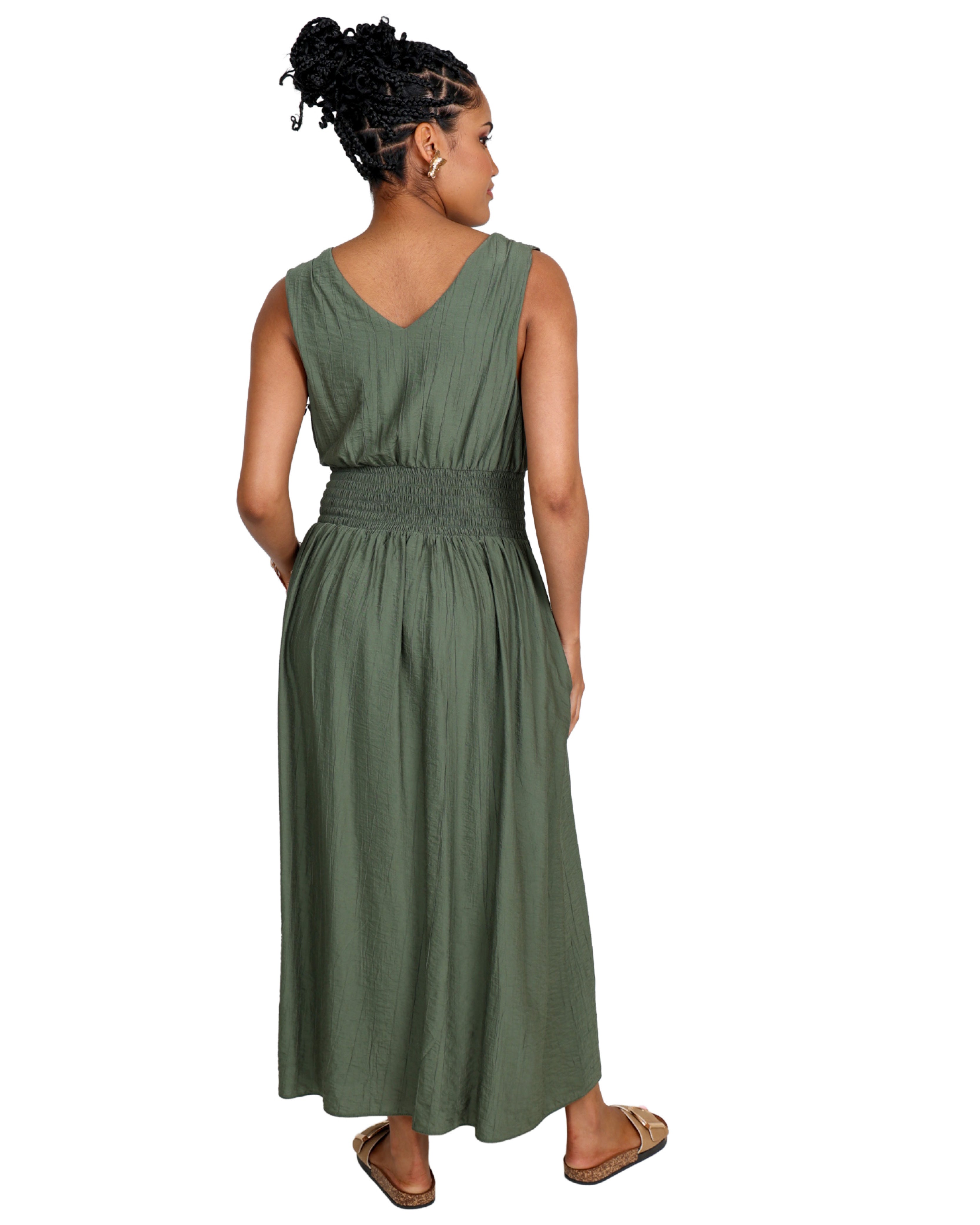 Sleeveless V-Neck Smocked Maxi Dress