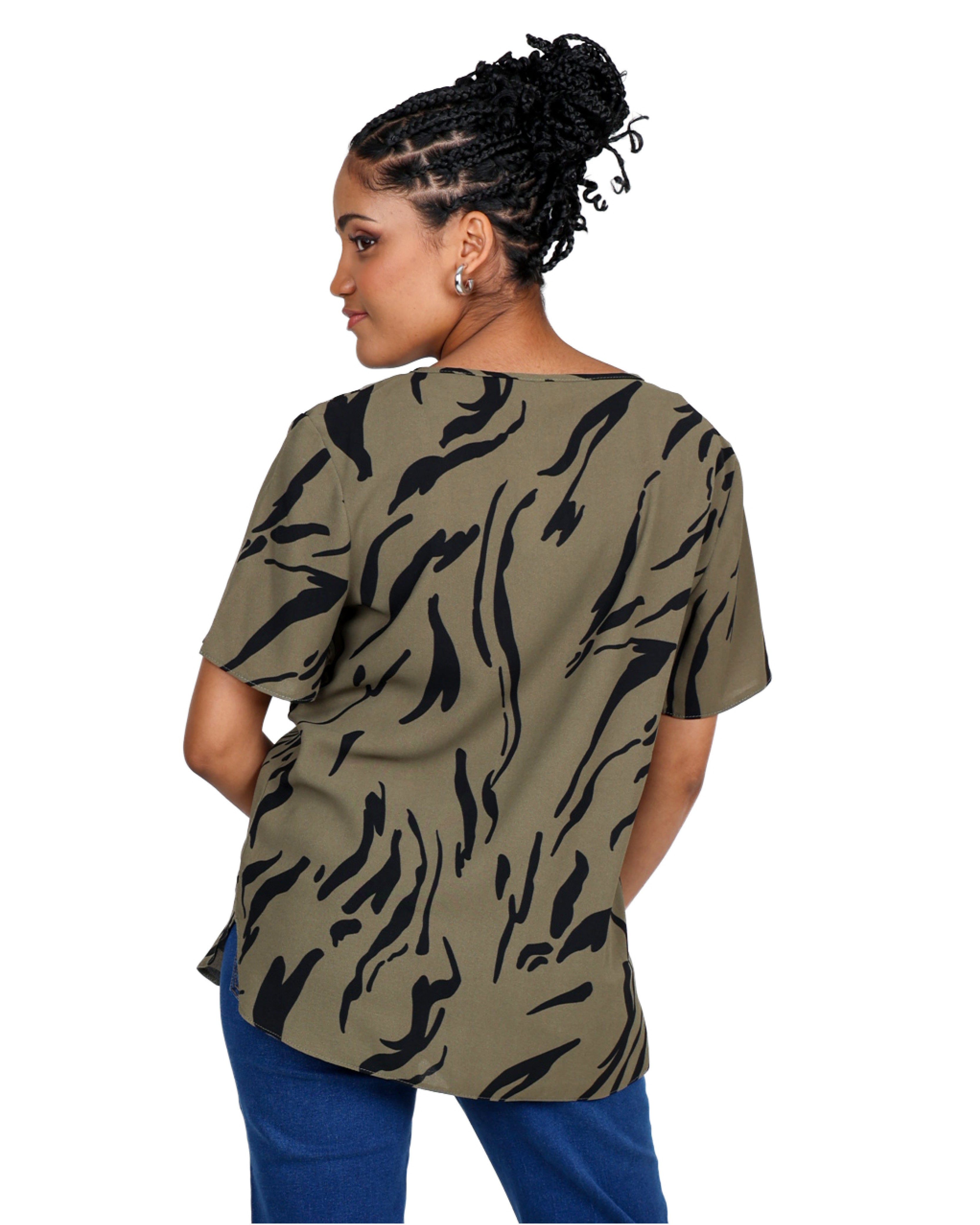 Olive Short Sleeve Round Neck Blouse