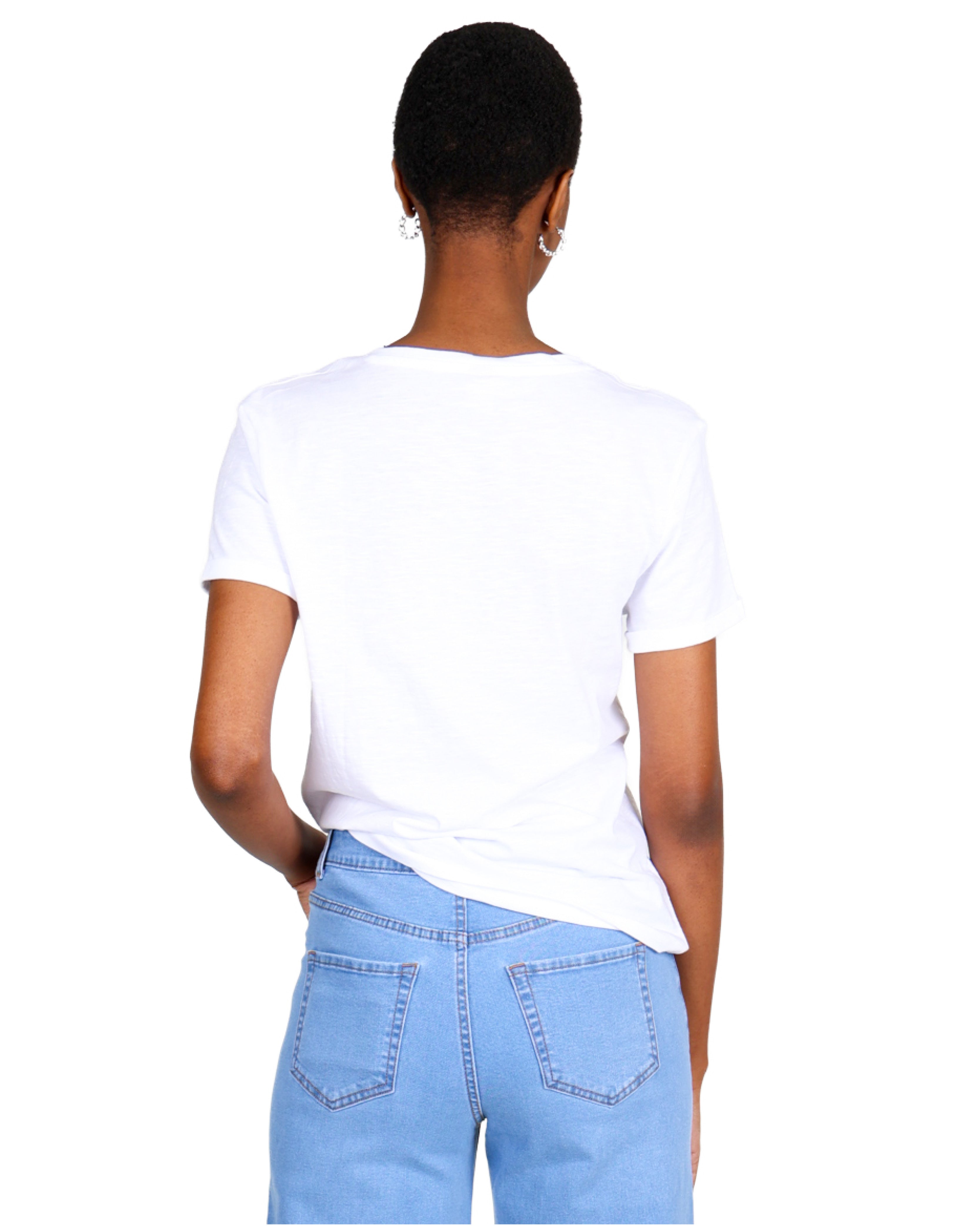 White Turn Up Cuff Short Sleeve T-Shirt