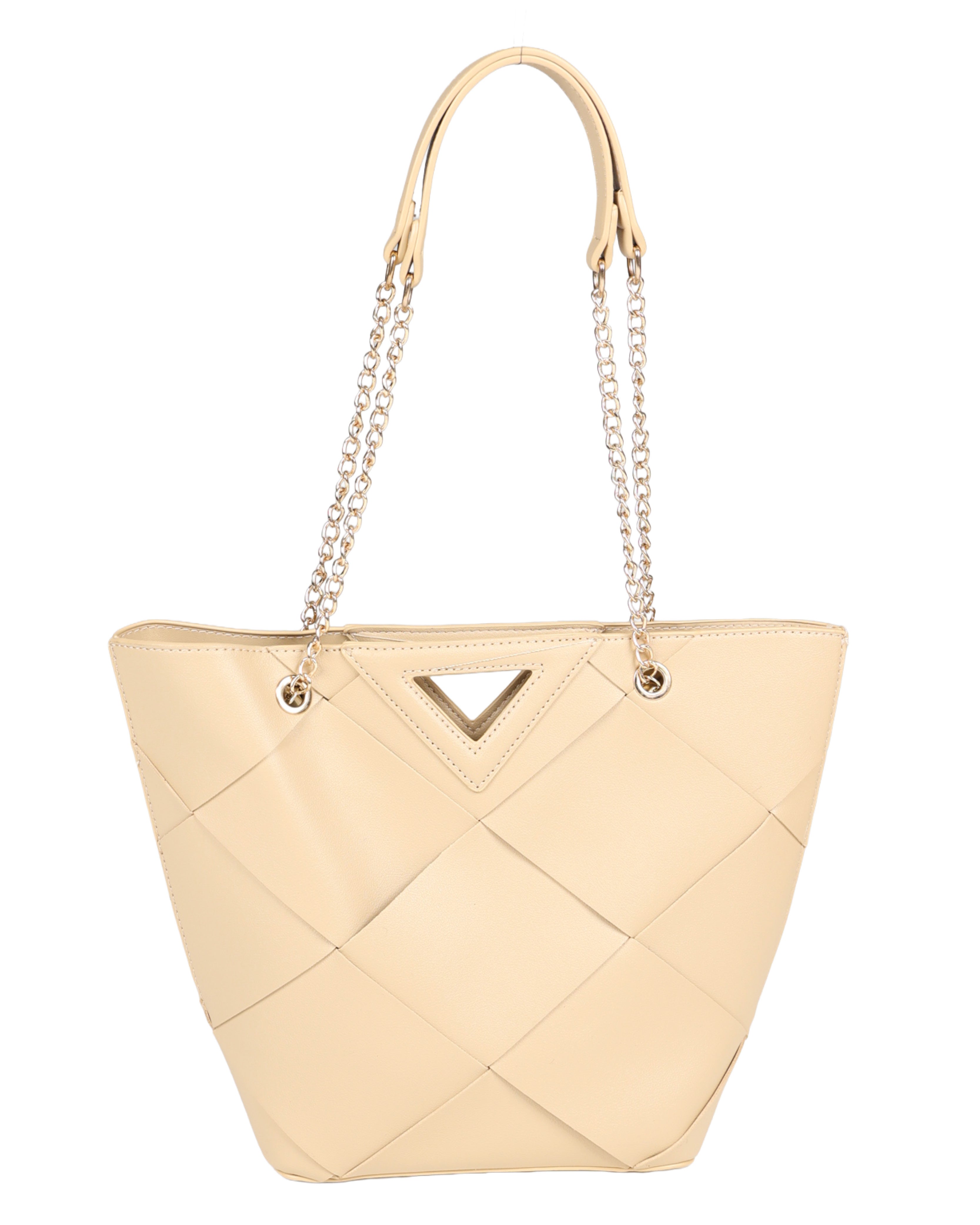 Wide Woven Bucket Bag With Chain Strap