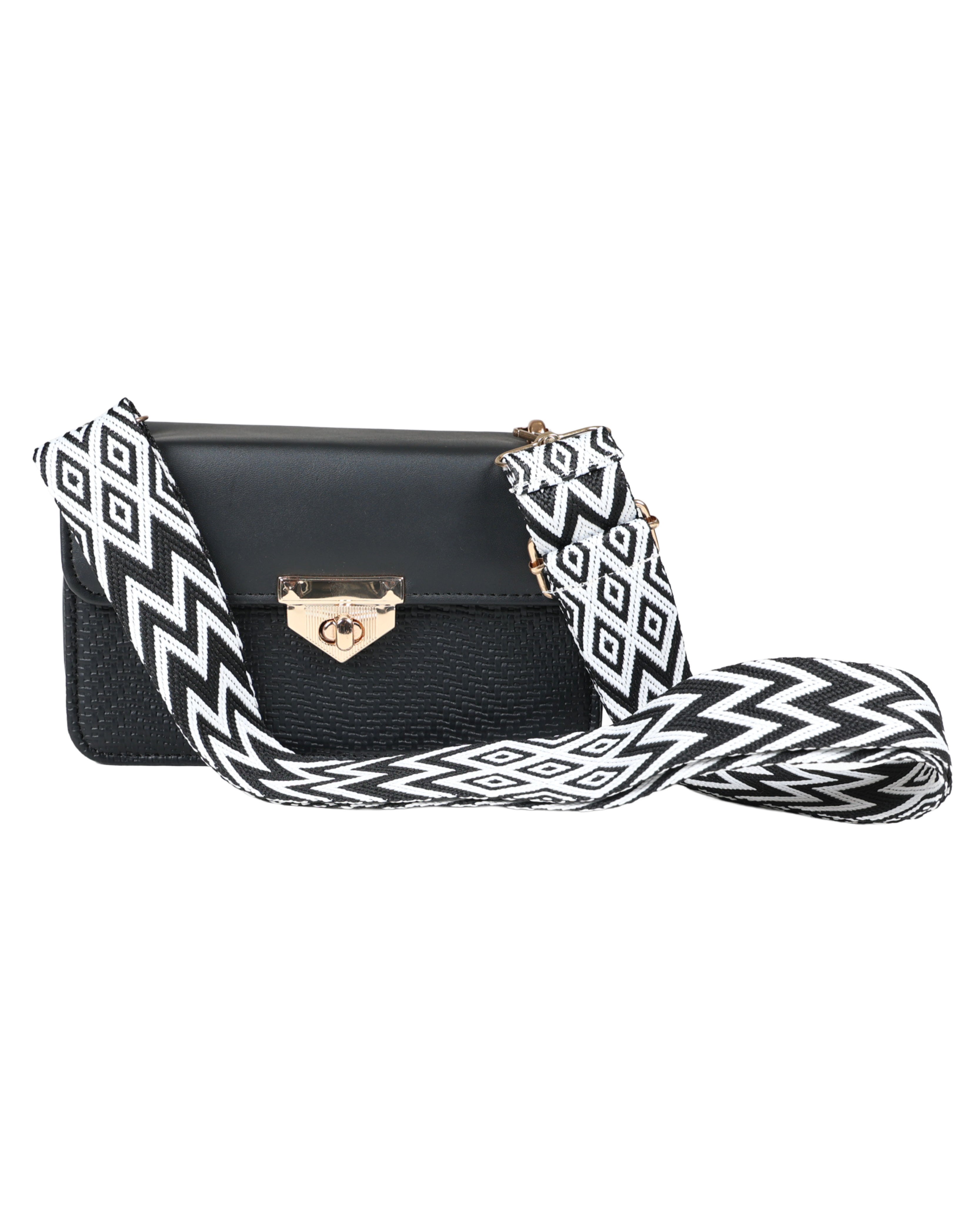 Geometric Print Broad Strap Crossbody Bag