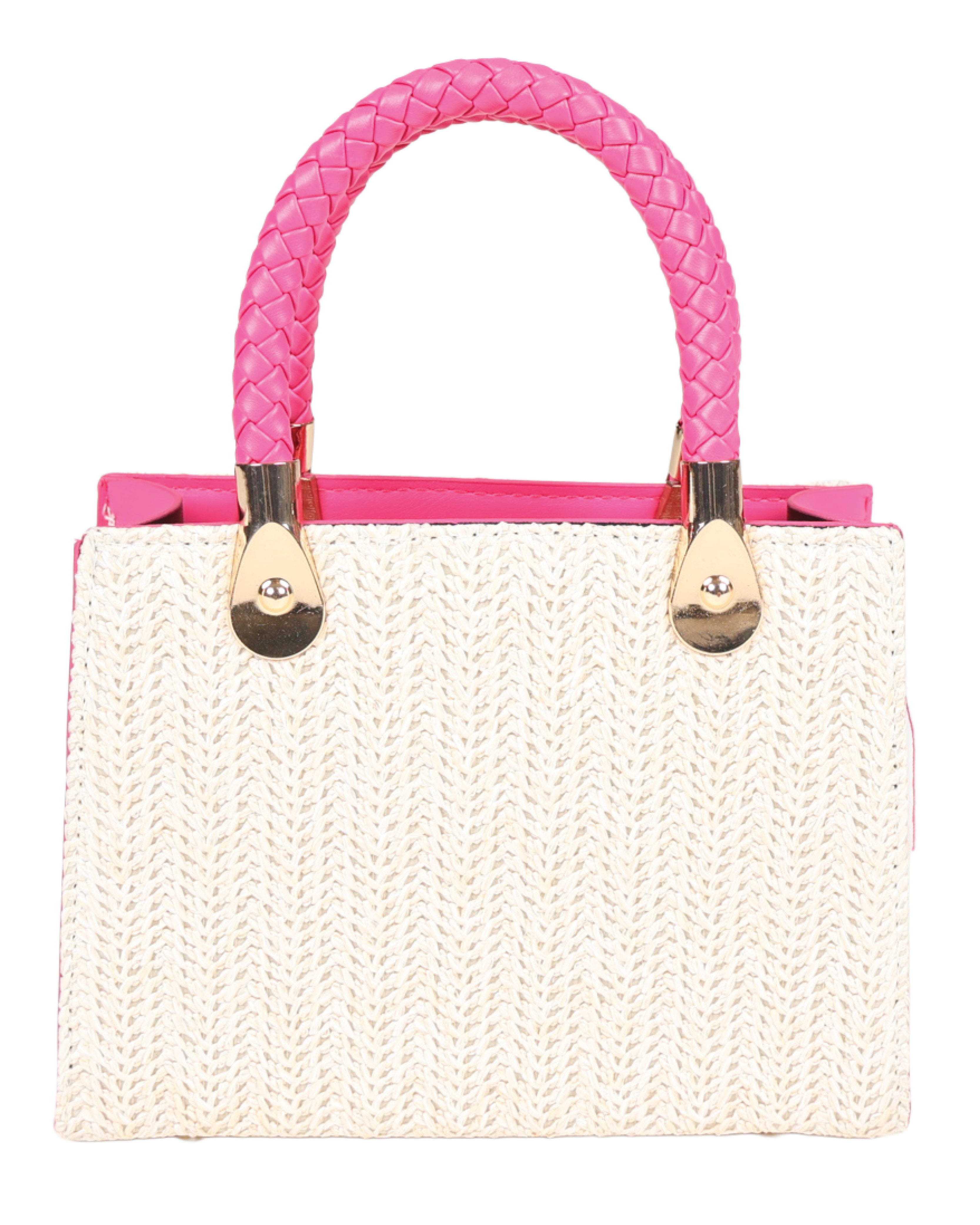 Pink & Natural Woven Tote Bag