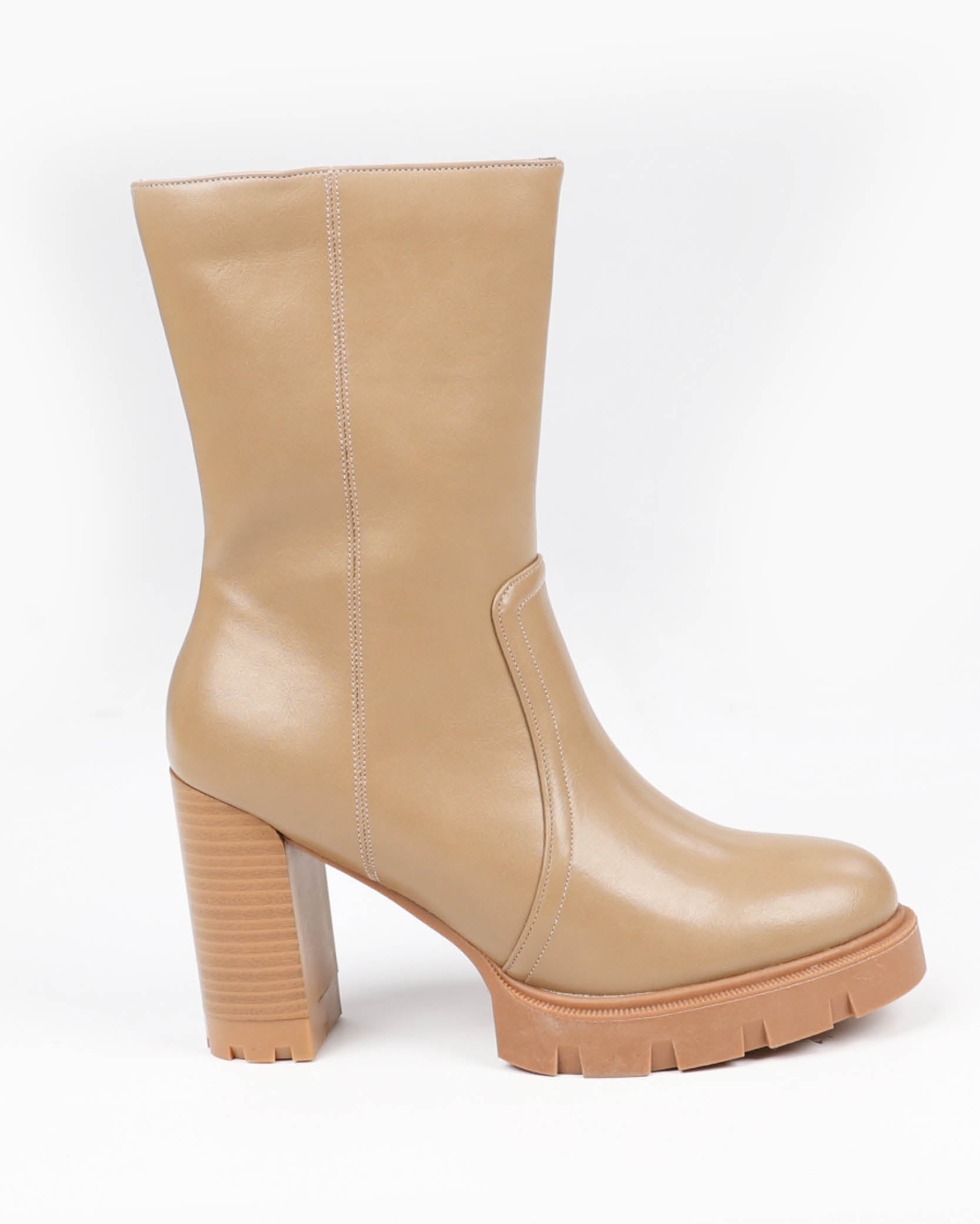 Taupe Mid Calf Cleated Boots