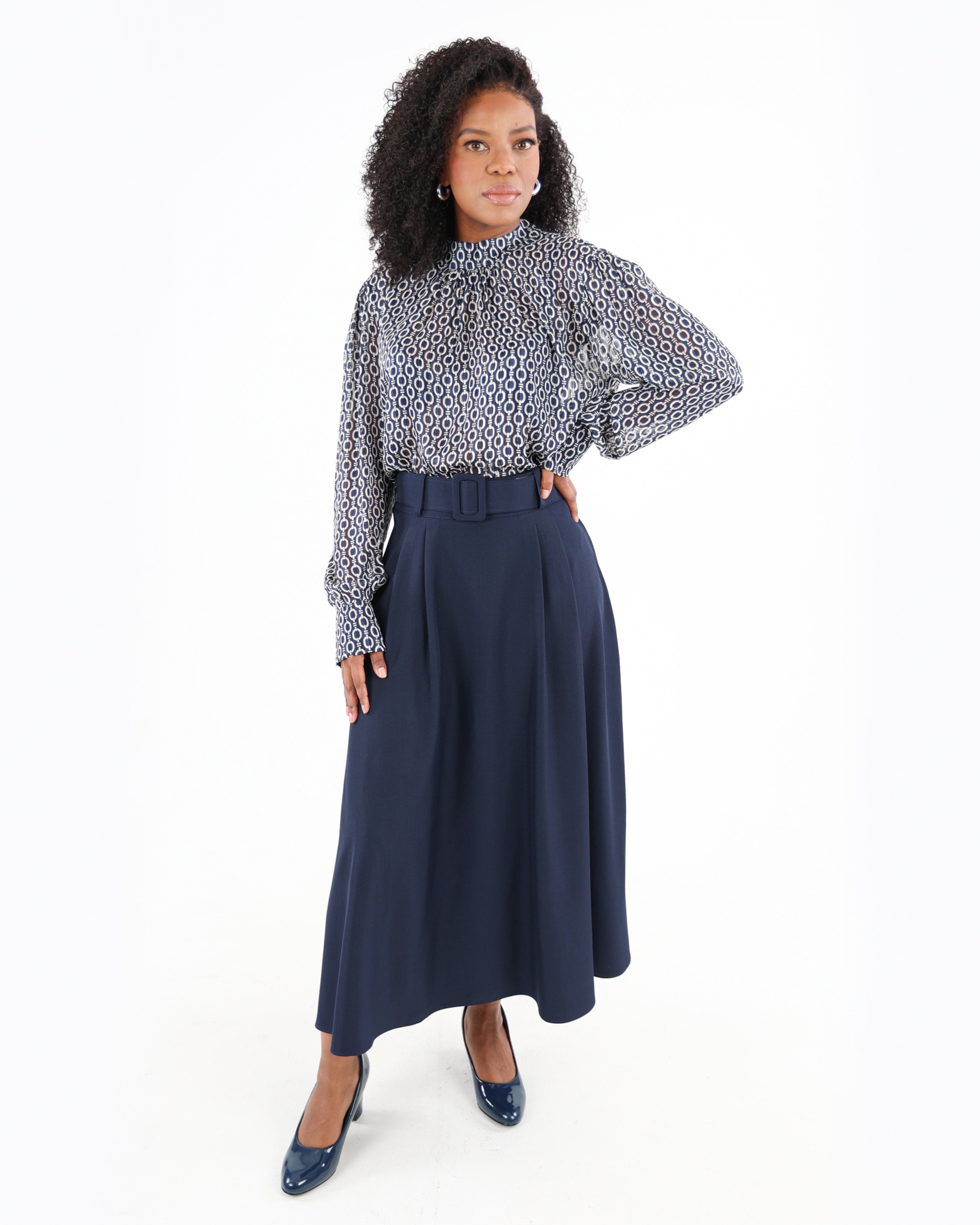 Belted Flared Maxi Skirt