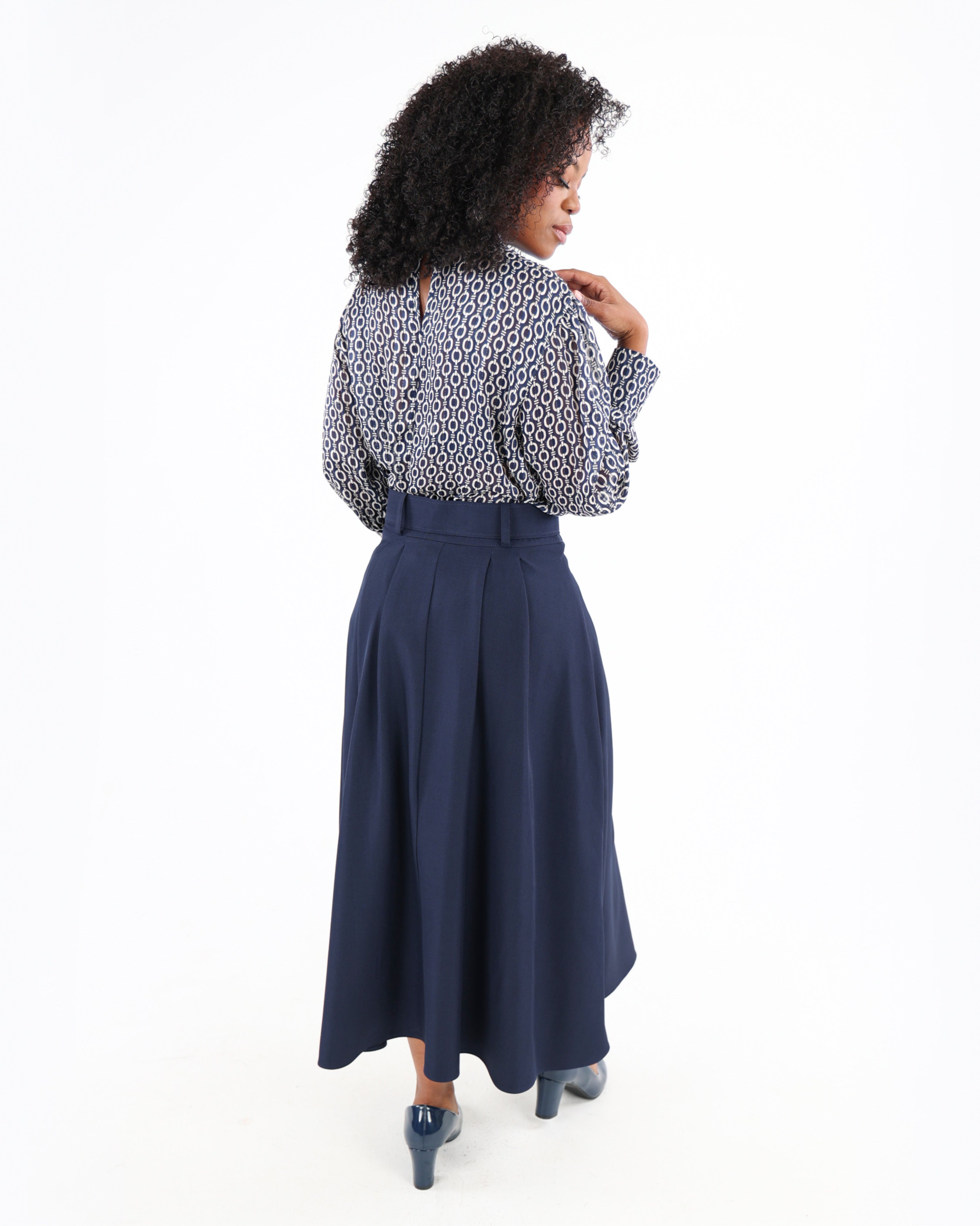 Belted Flared Maxi Skirt