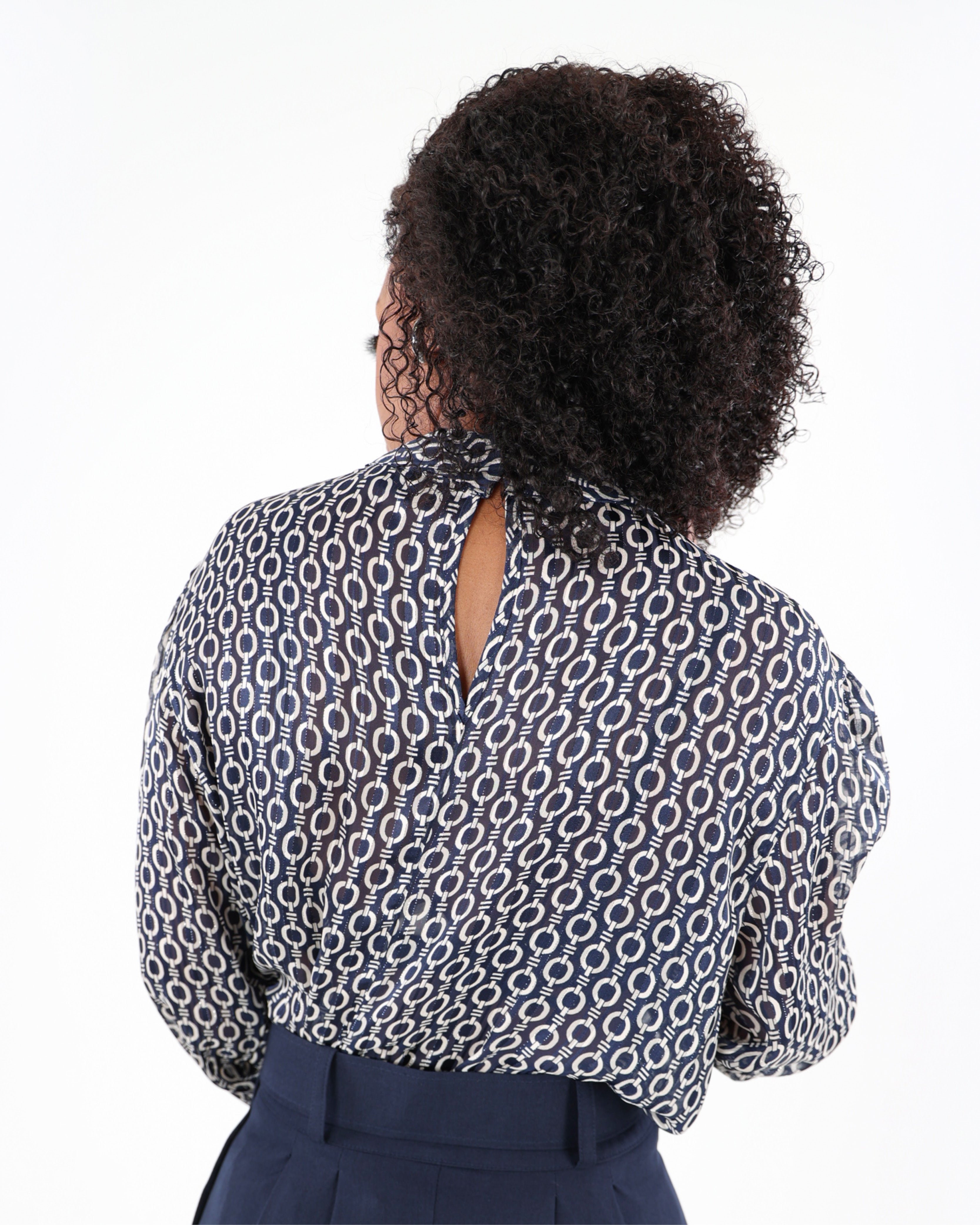 Semi-Sheer Long Sleeve Lurex Blouse