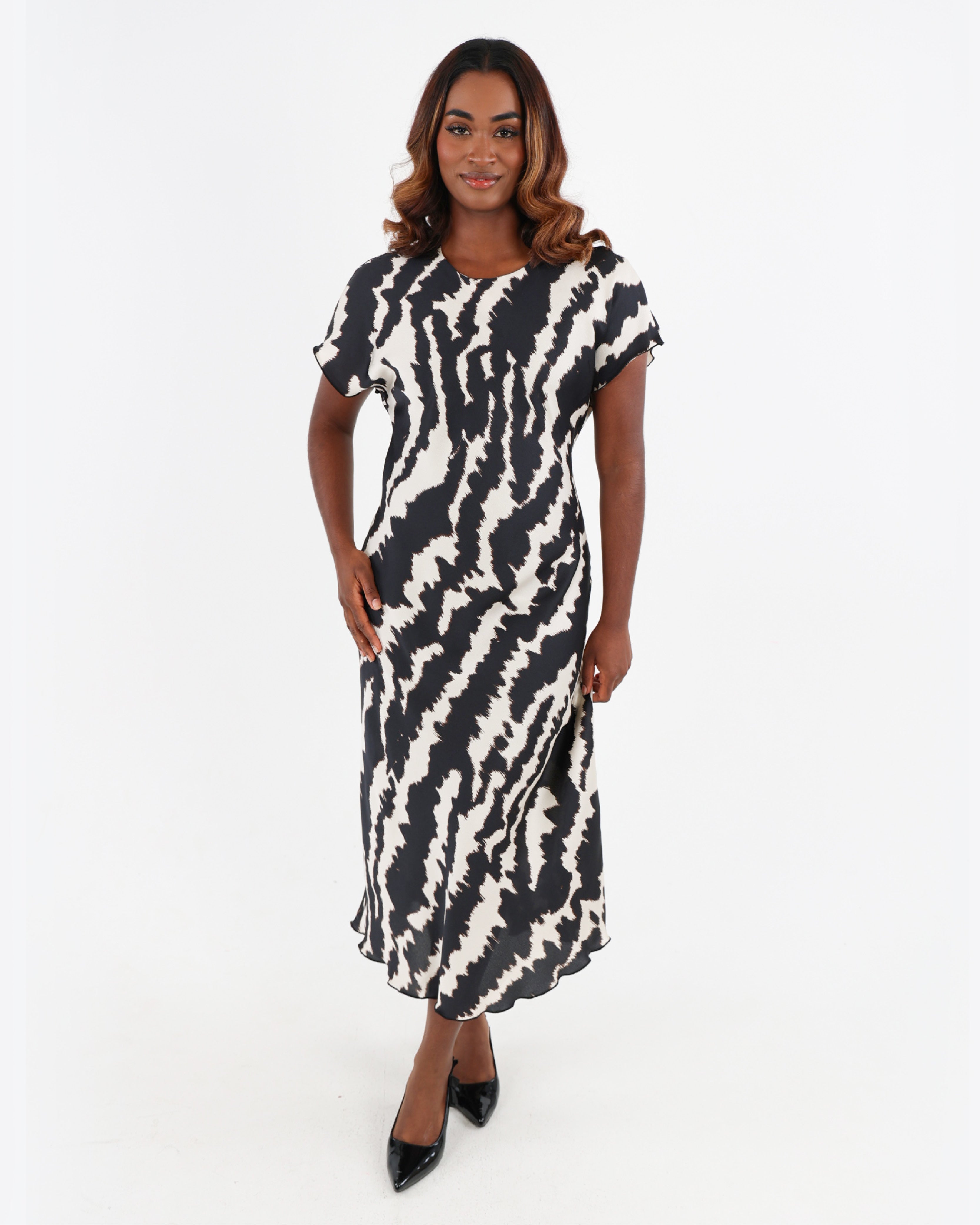 Bias Cut Printed Midi Dress