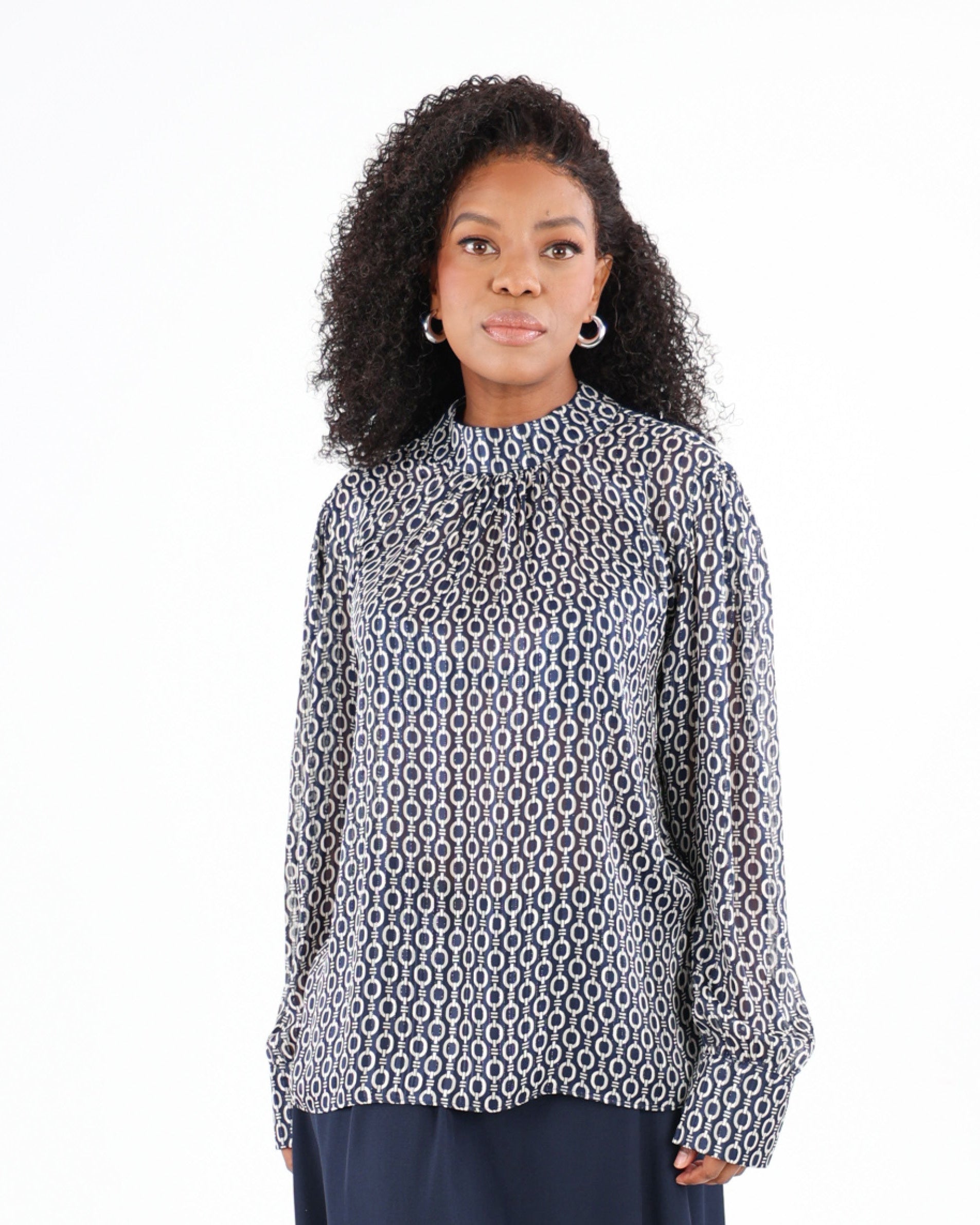 Semi-Sheer Long Sleeve Lurex Blouse