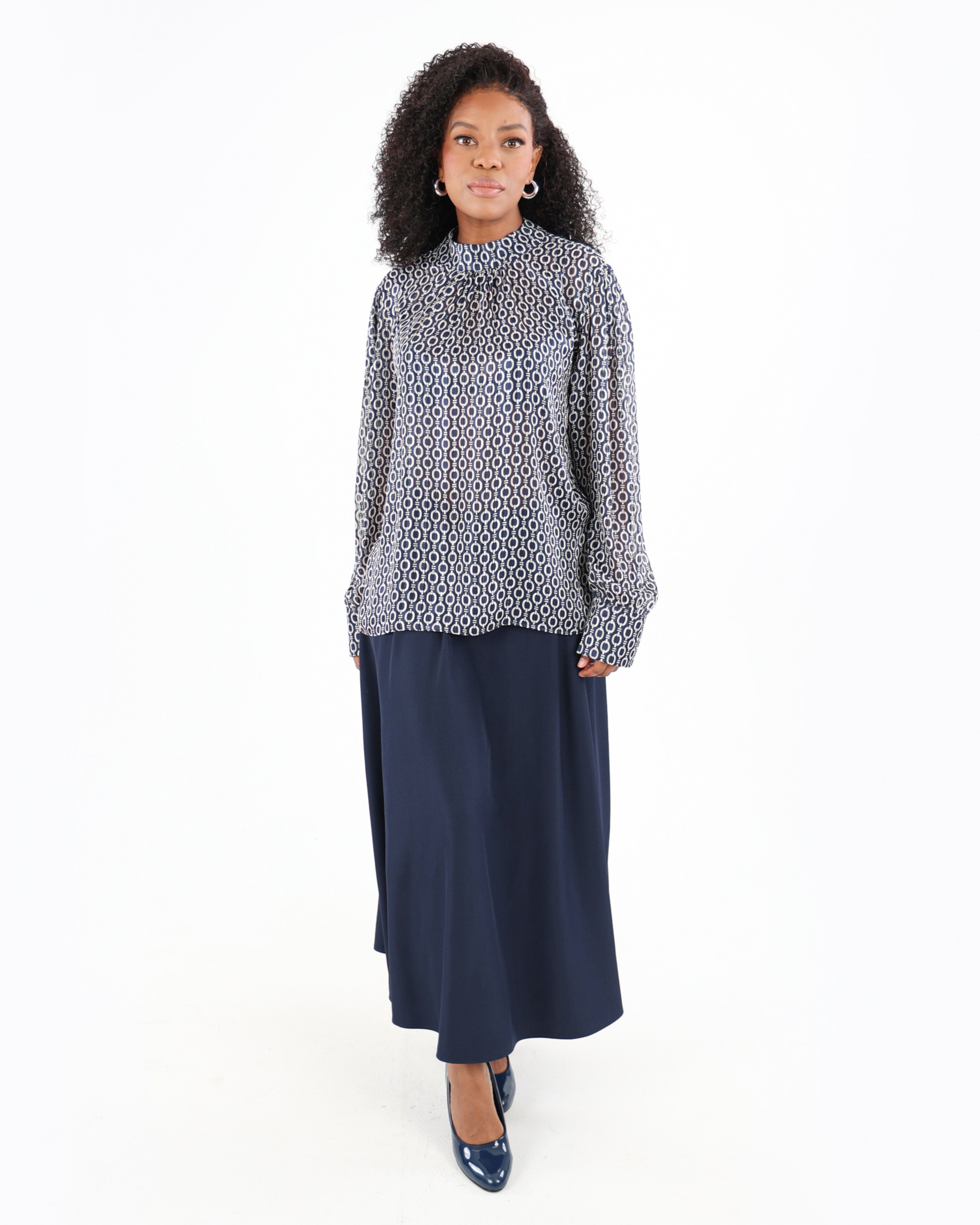 Semi-Sheer Long Sleeve Lurex Blouse