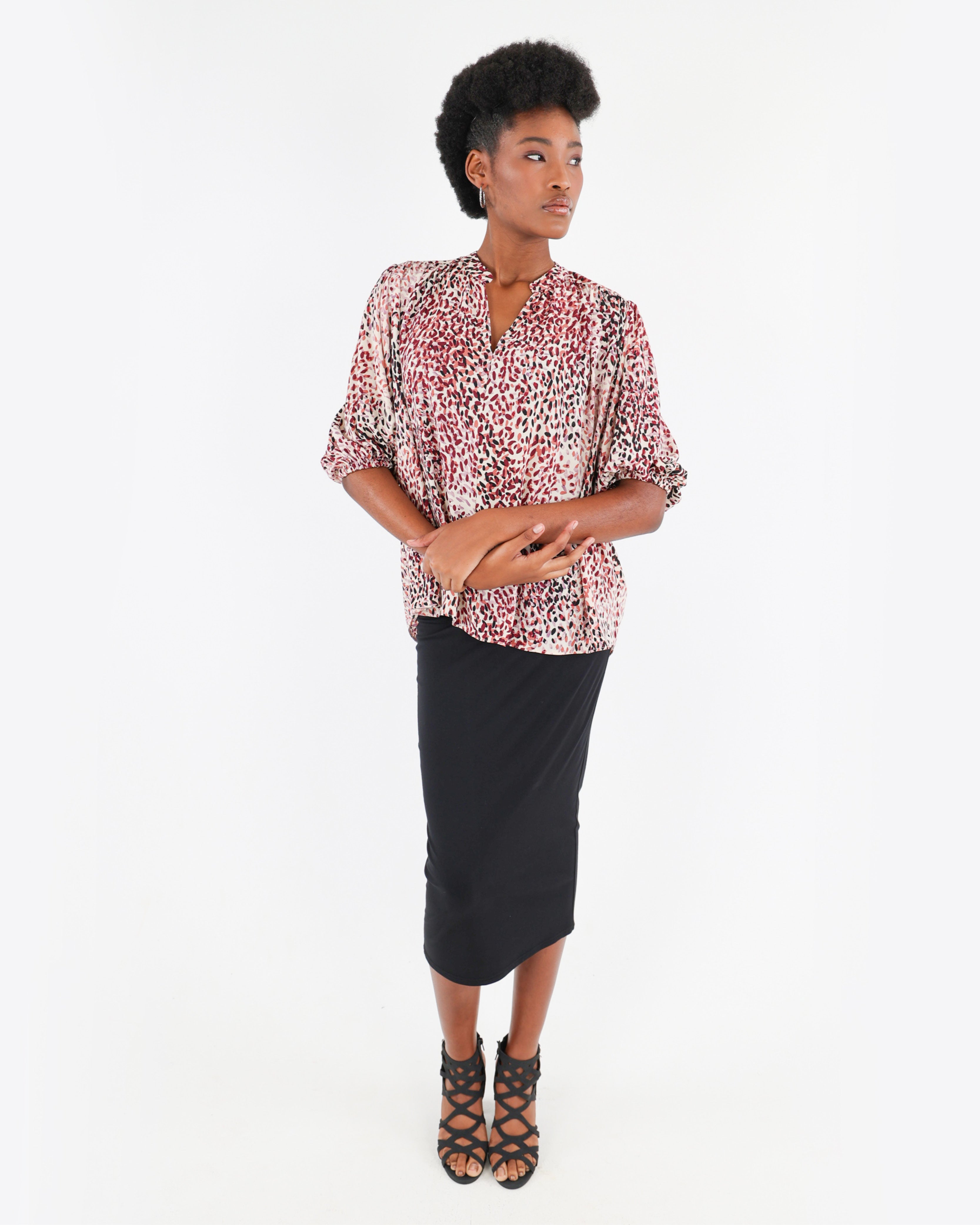 Puff Sleeve Animal Print Blouse