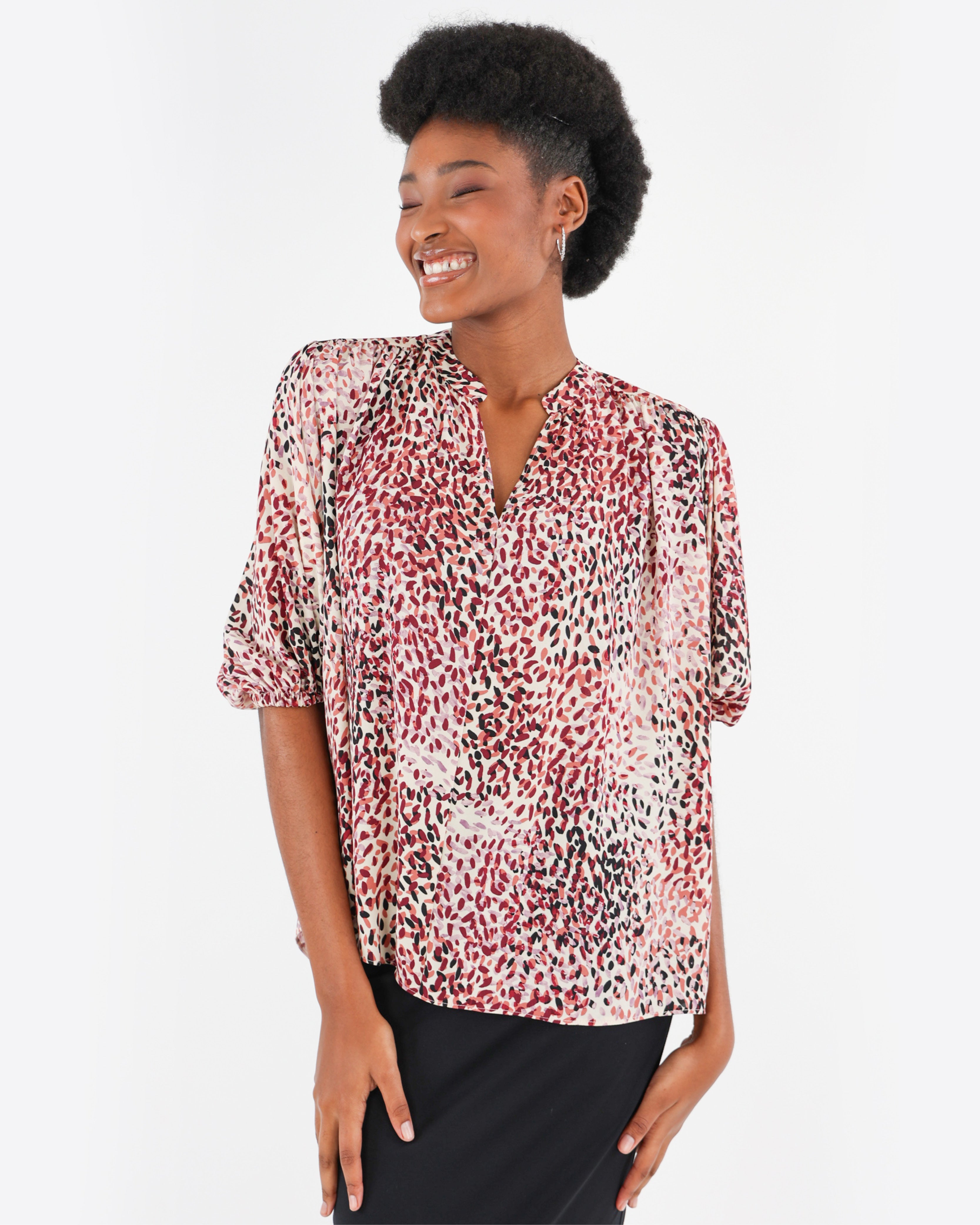 Puff Sleeve Animal Print Blouse