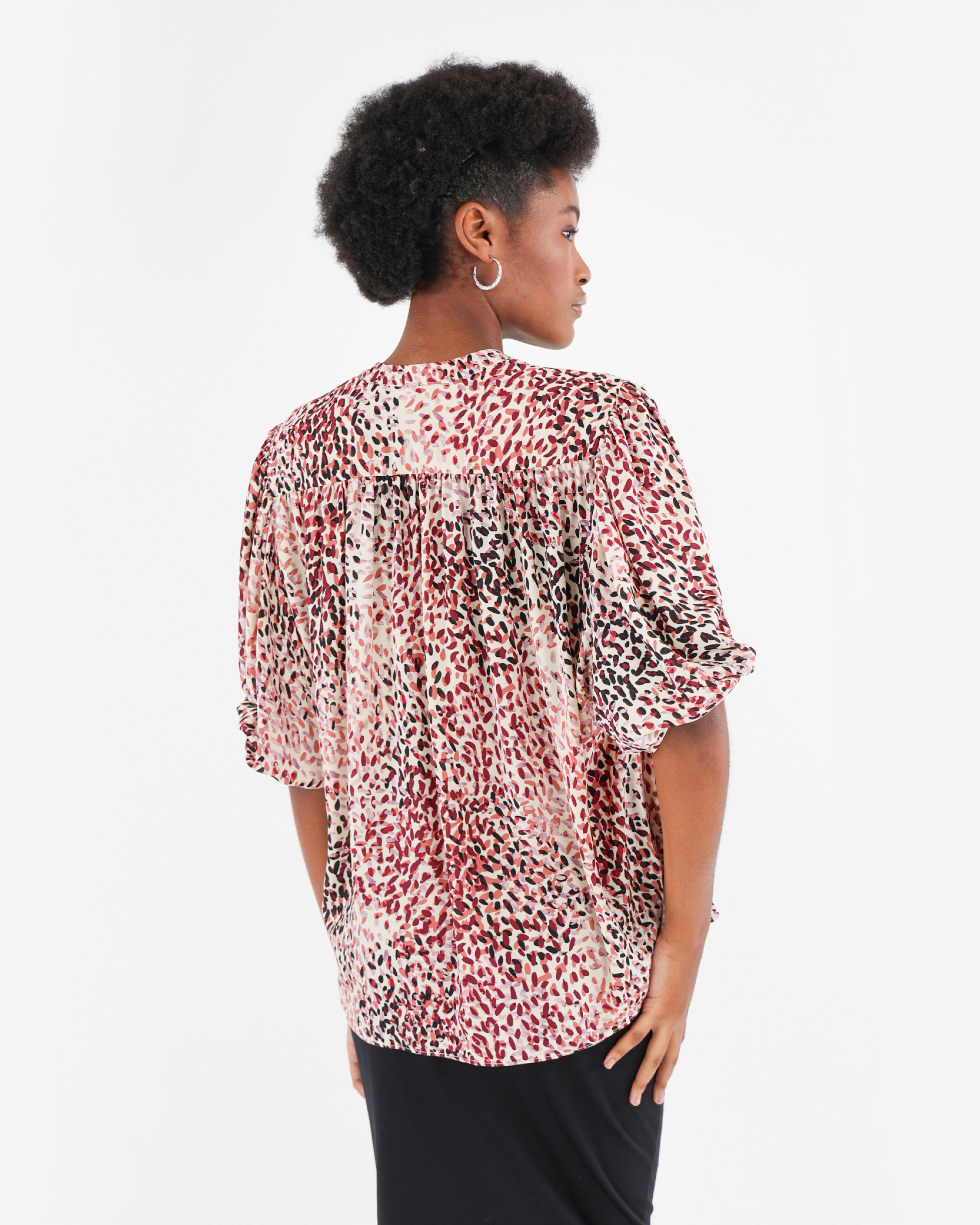 Puff Sleeve Animal Print Blouse