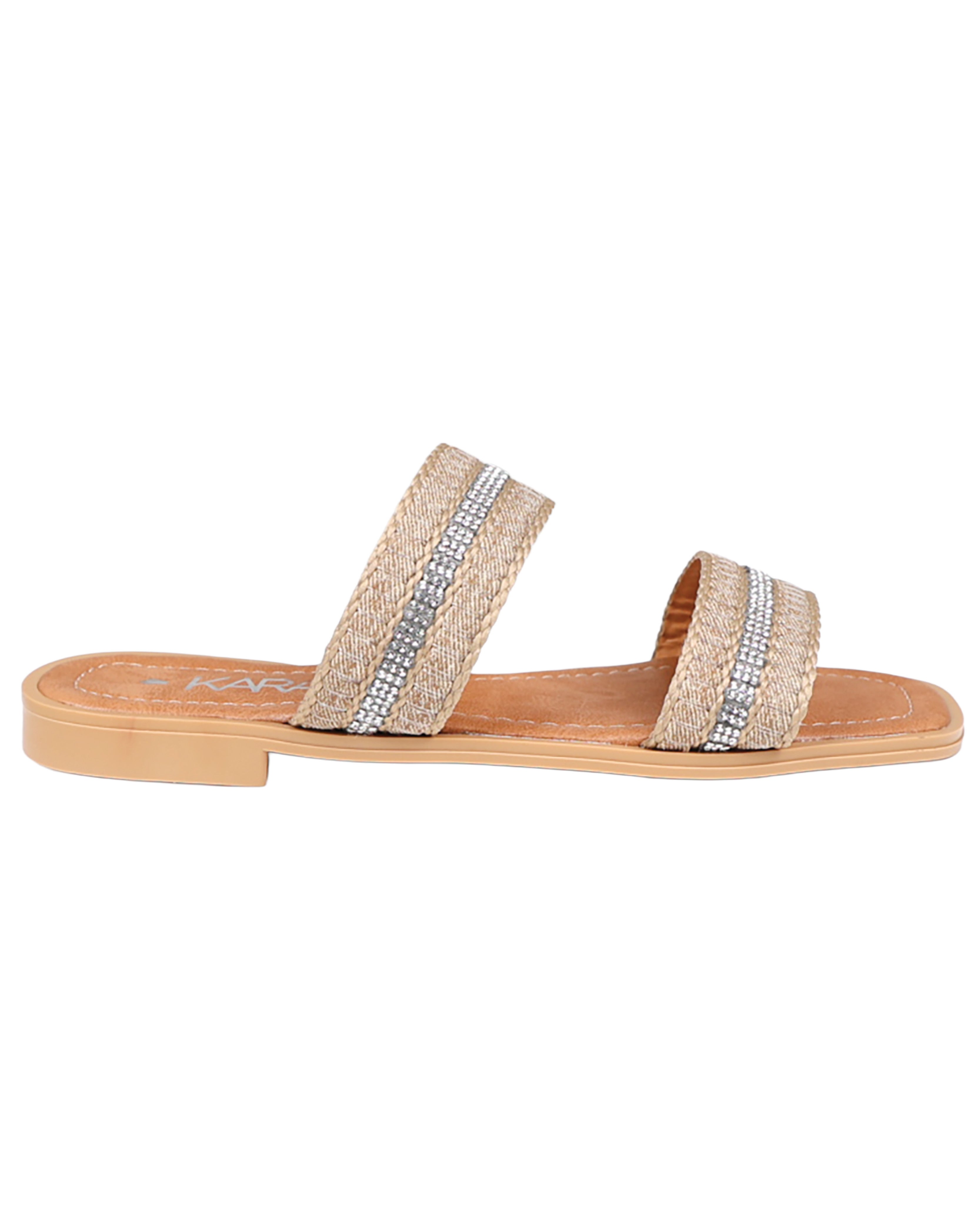 Taupe Embellished Double Band Mule