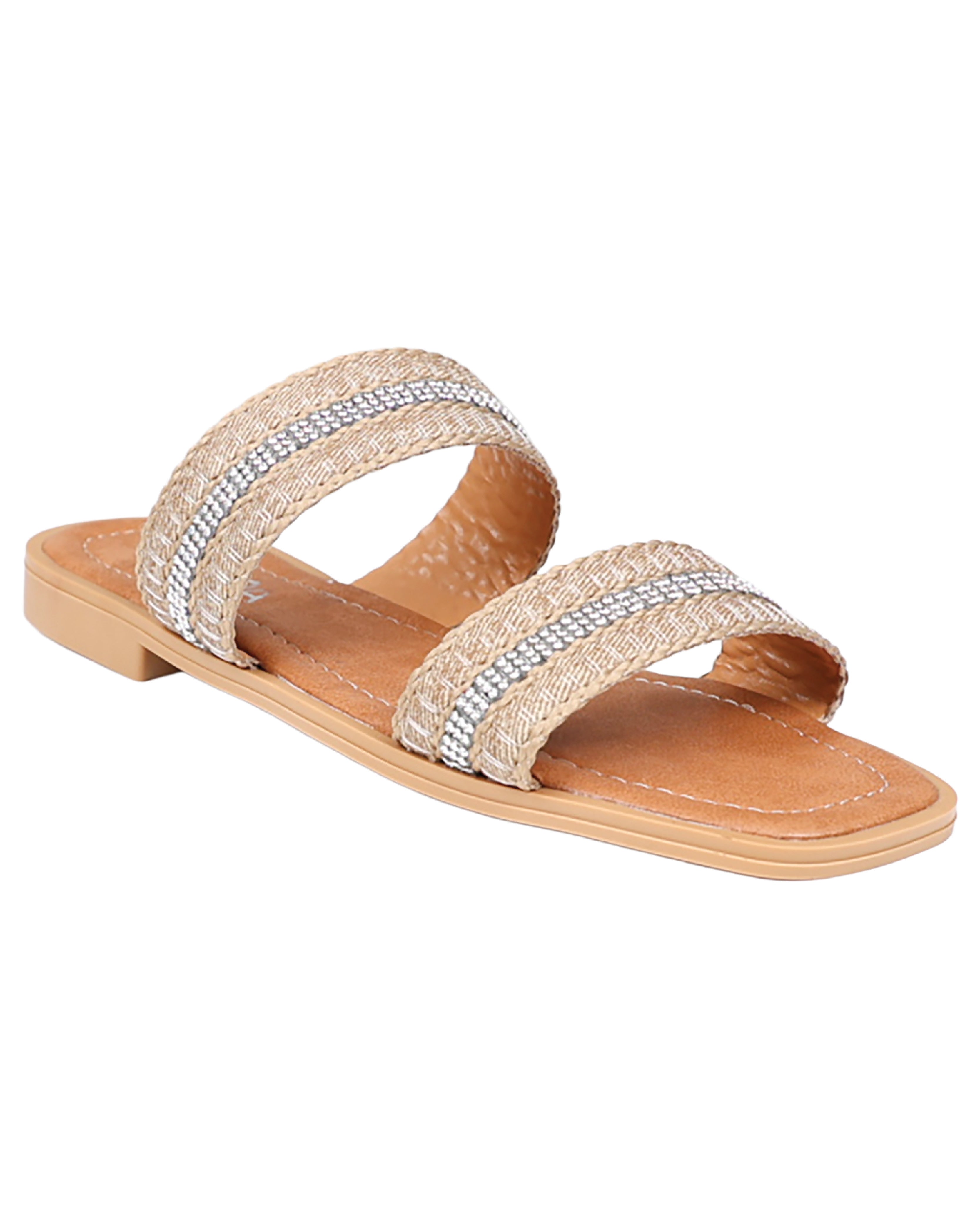 Taupe Embellished Double Band Mule