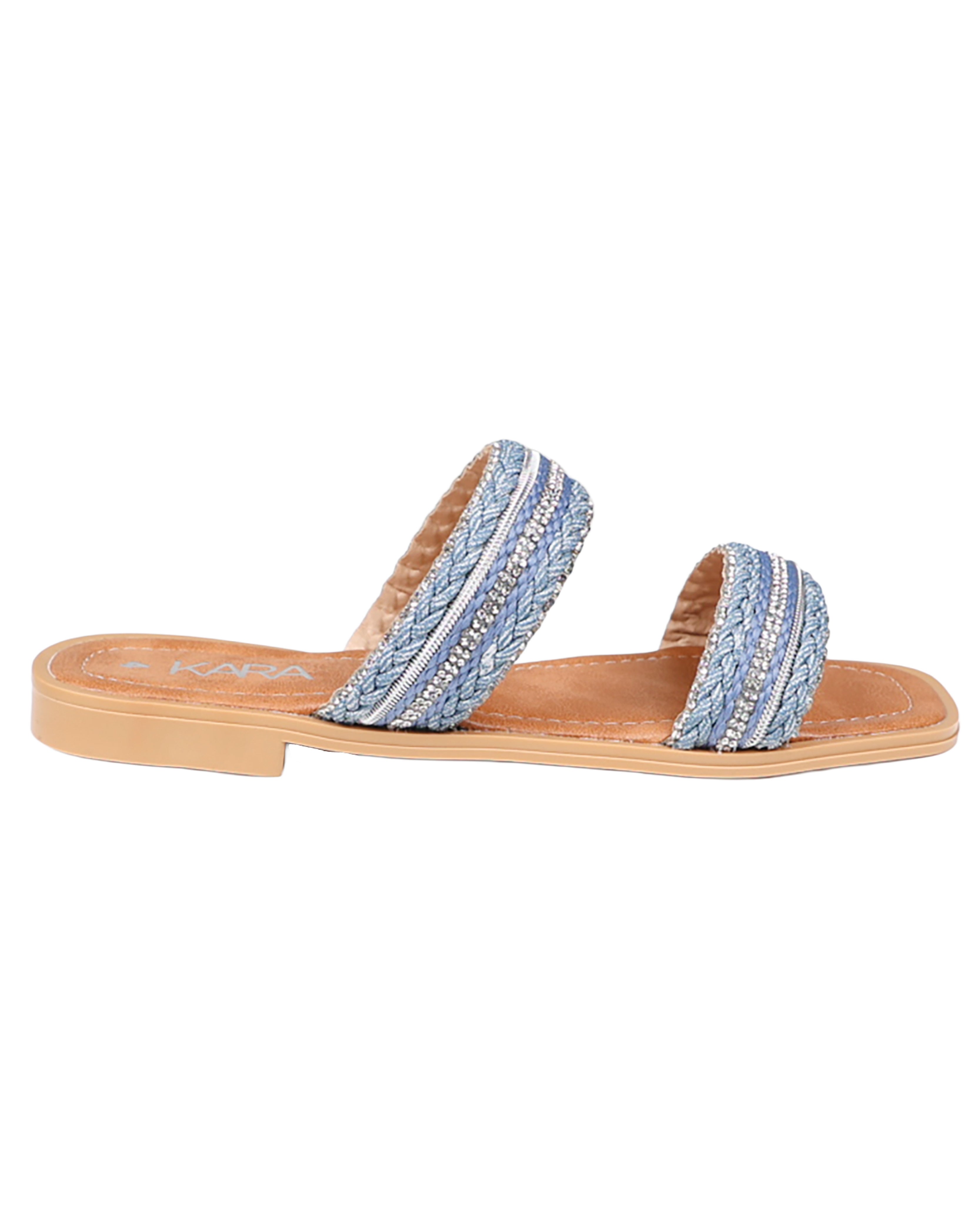 Blue Embellished Double Band Mule