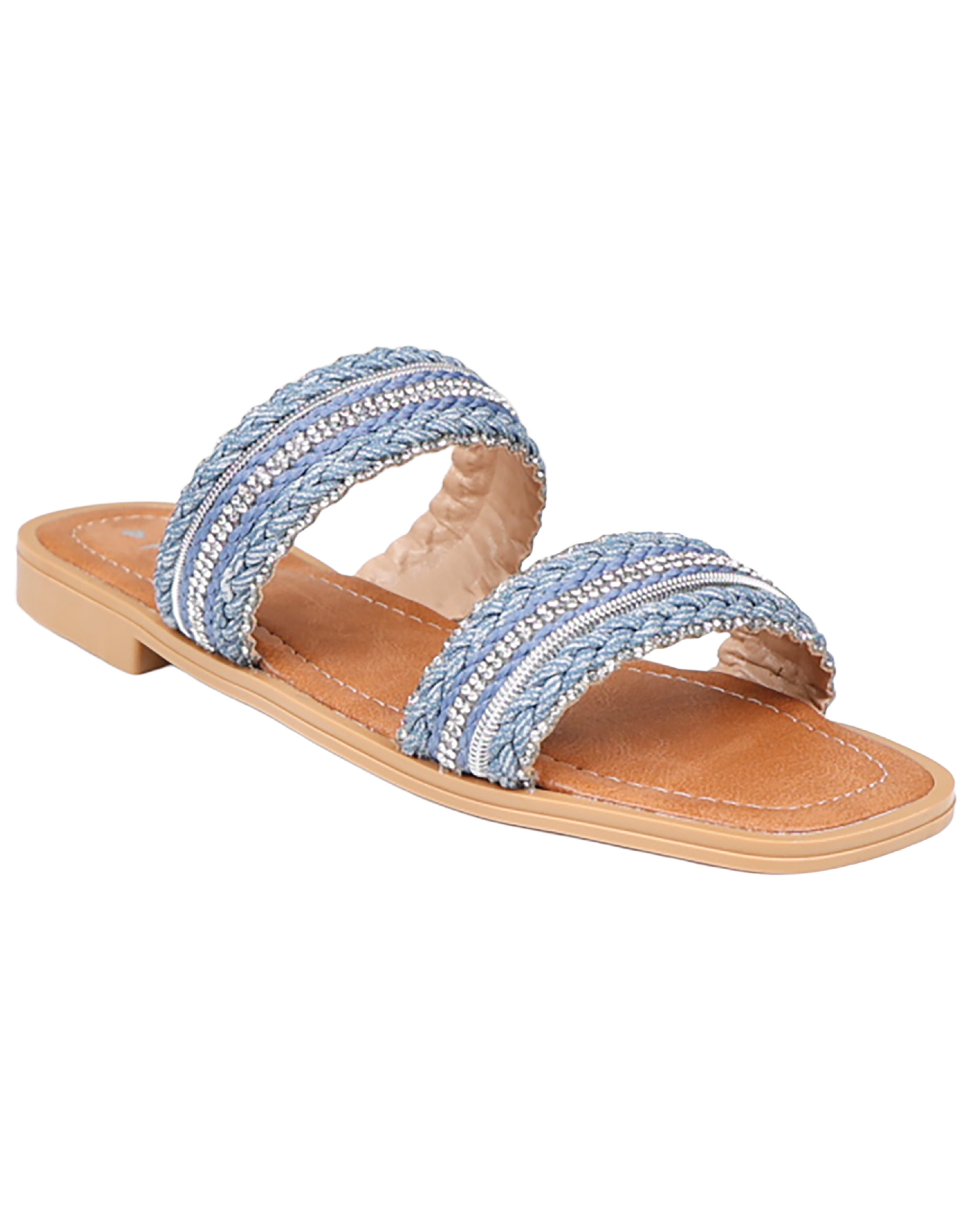 Blue Embellished Double Band Mule