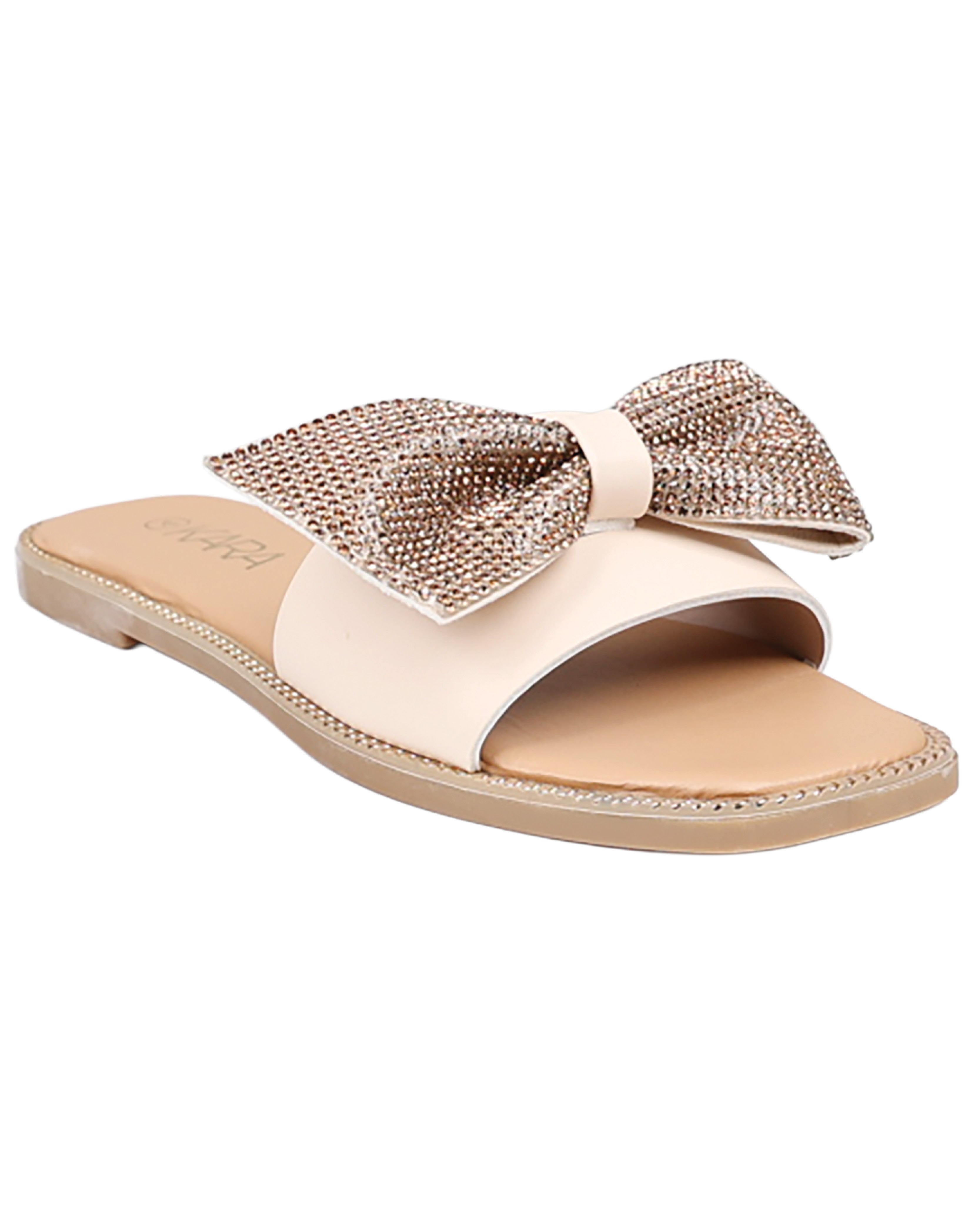Nude Embellished Bow Detail Mule