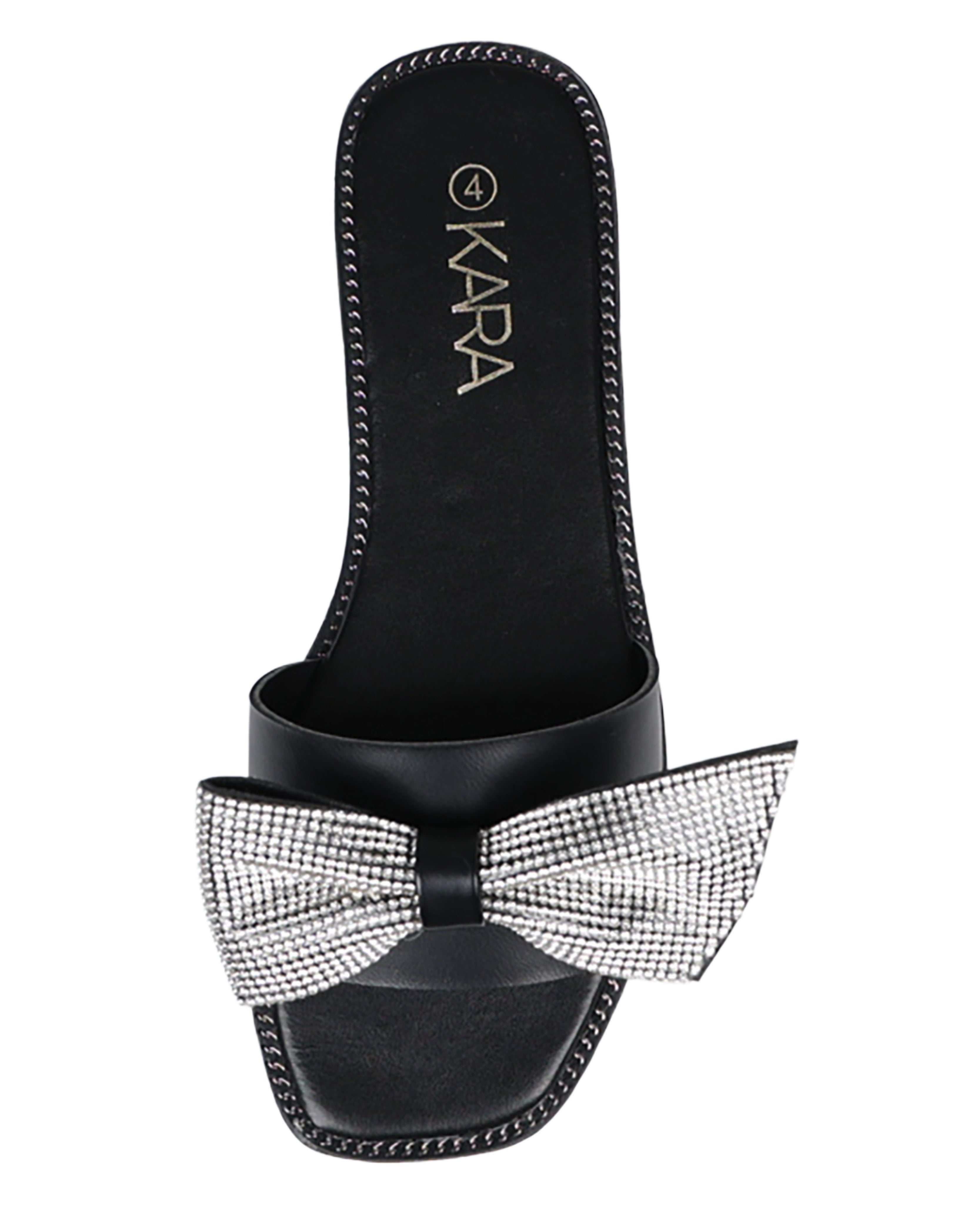 Black Embellished Bow Detail Mule