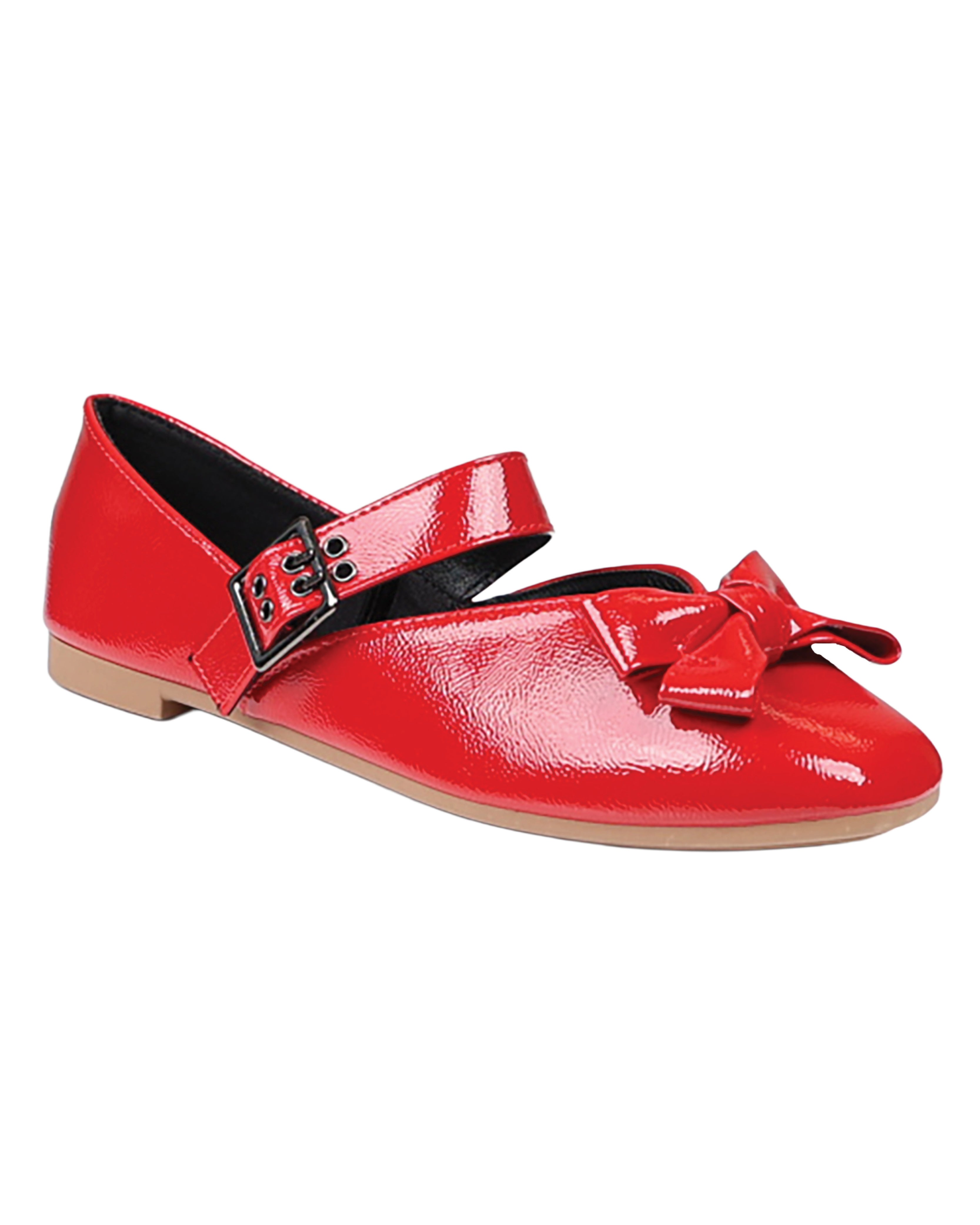 Red Buckle Band Bow Detail Pumps