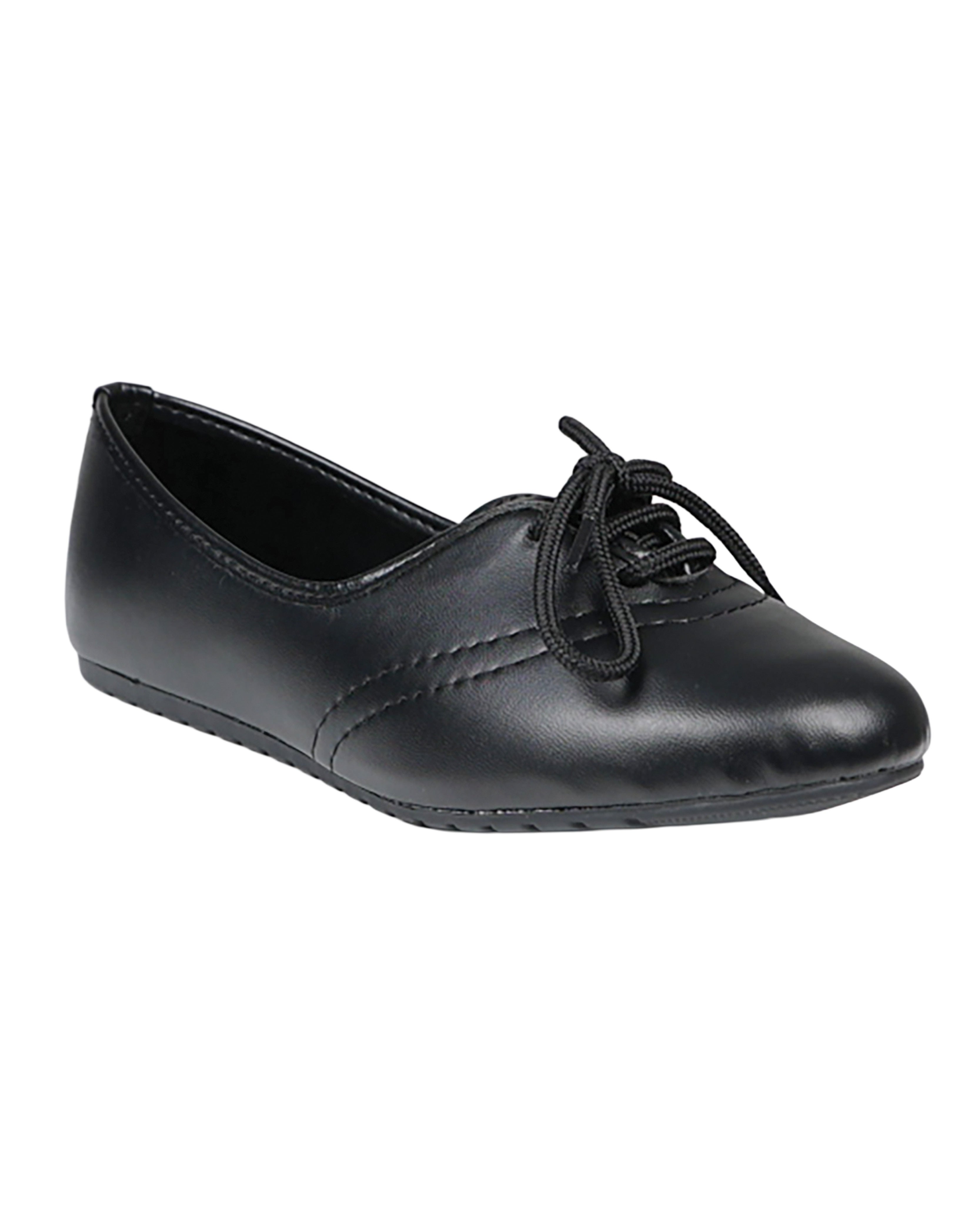 Black Lace Up Ballet Style Pumps