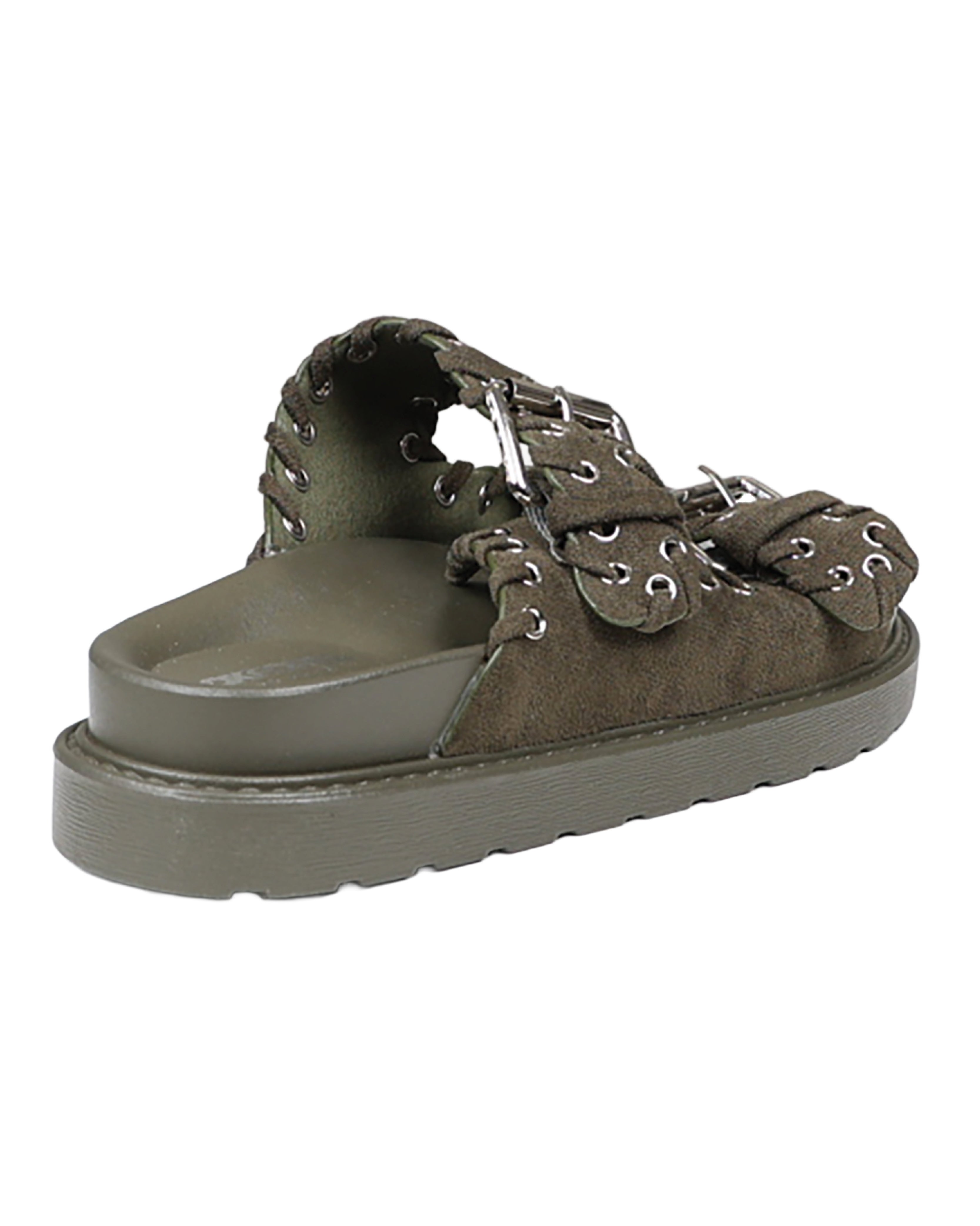 Olive Stitch Detail Chunky Cleated Slide