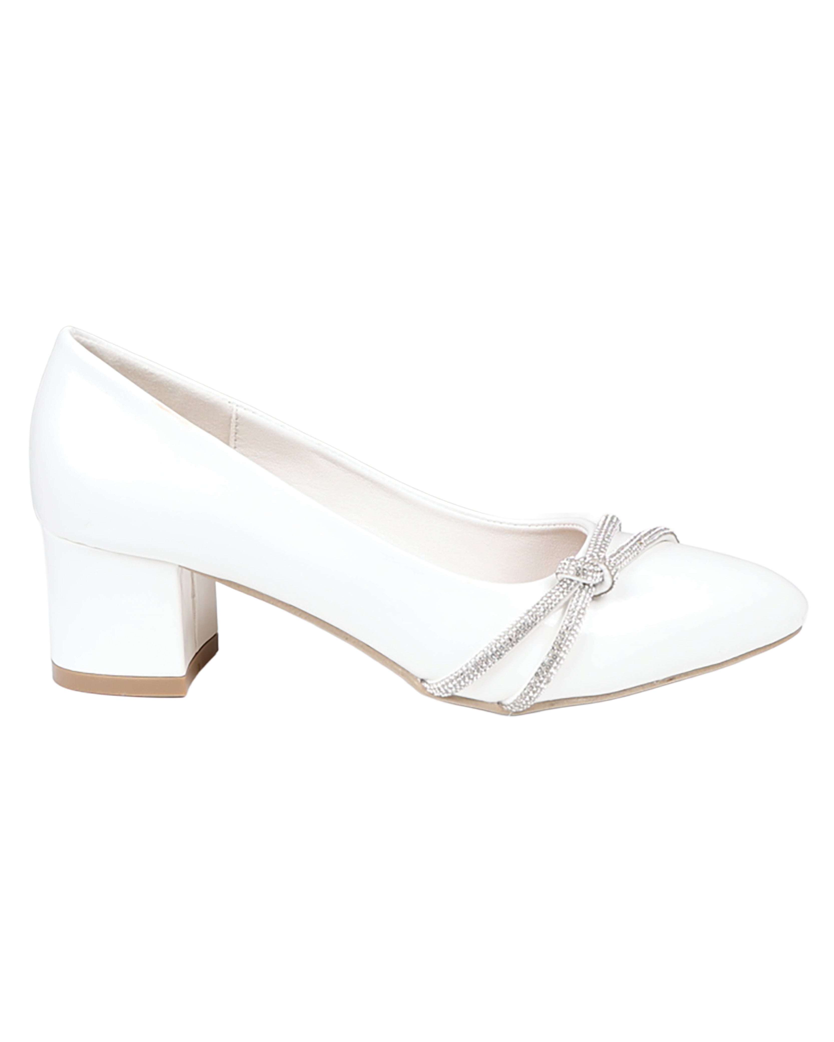 White Embellished Knot Detail Block Court