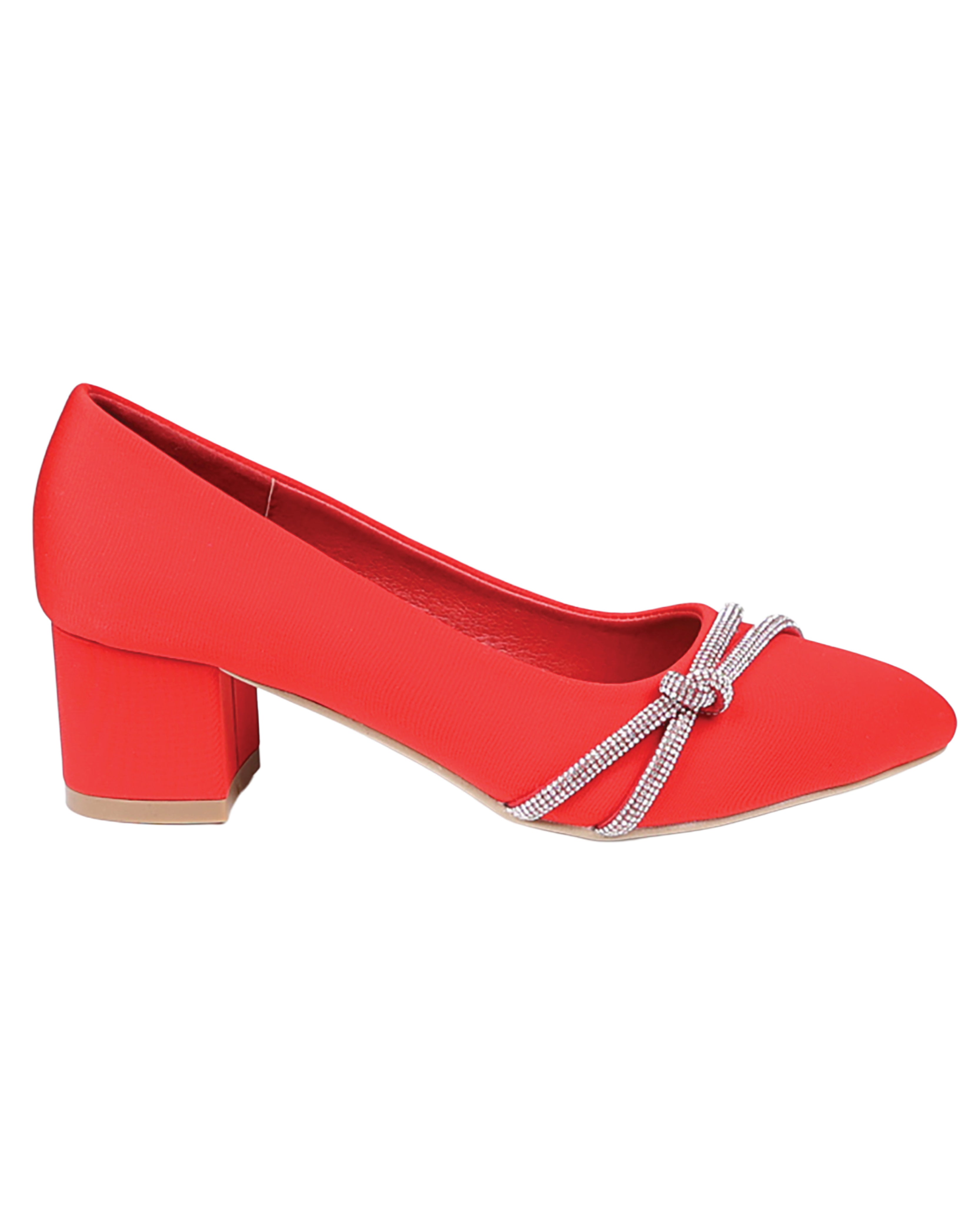 Red Embellished Knot Detail Block Court