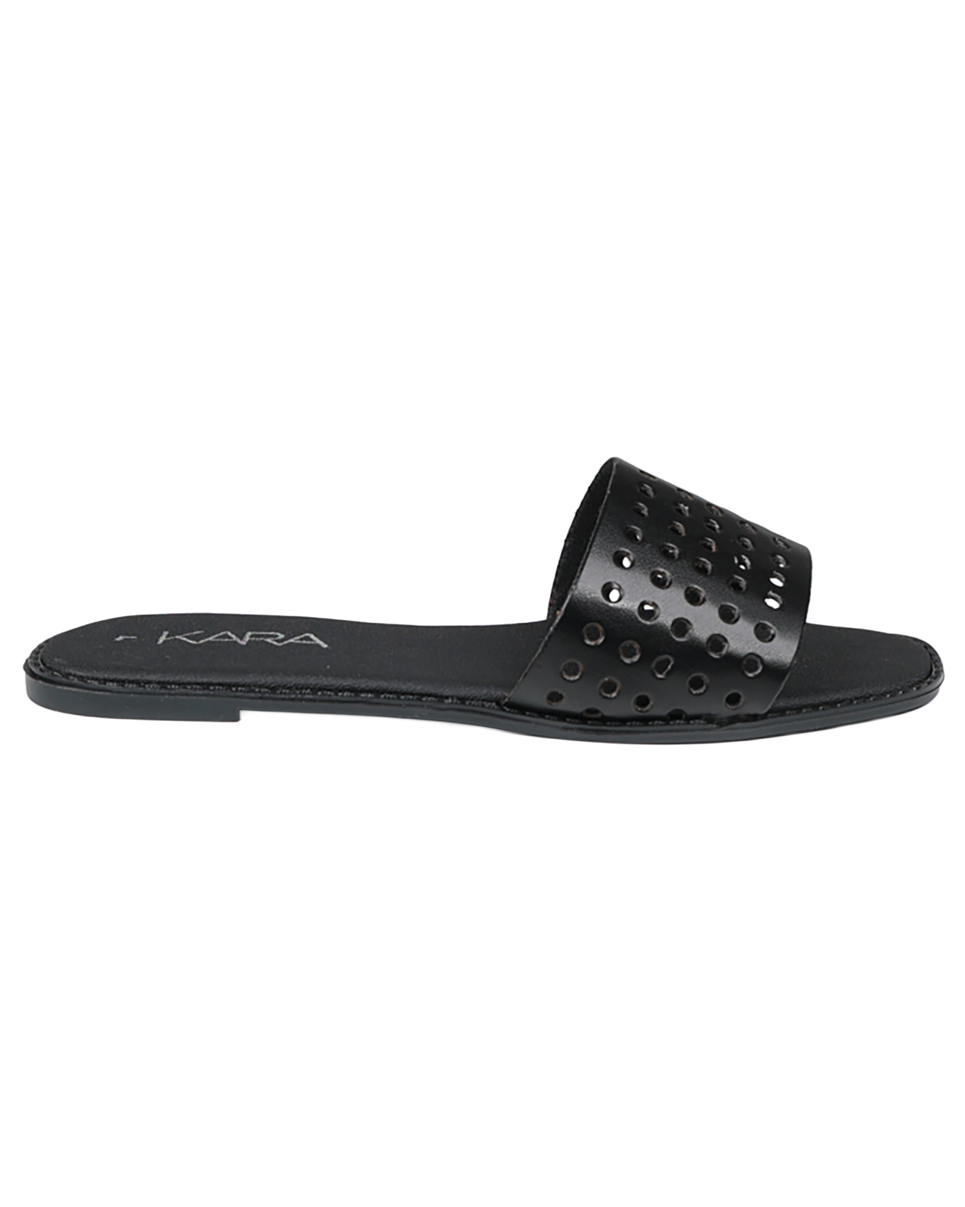 Black Laser Punch Flat Slides