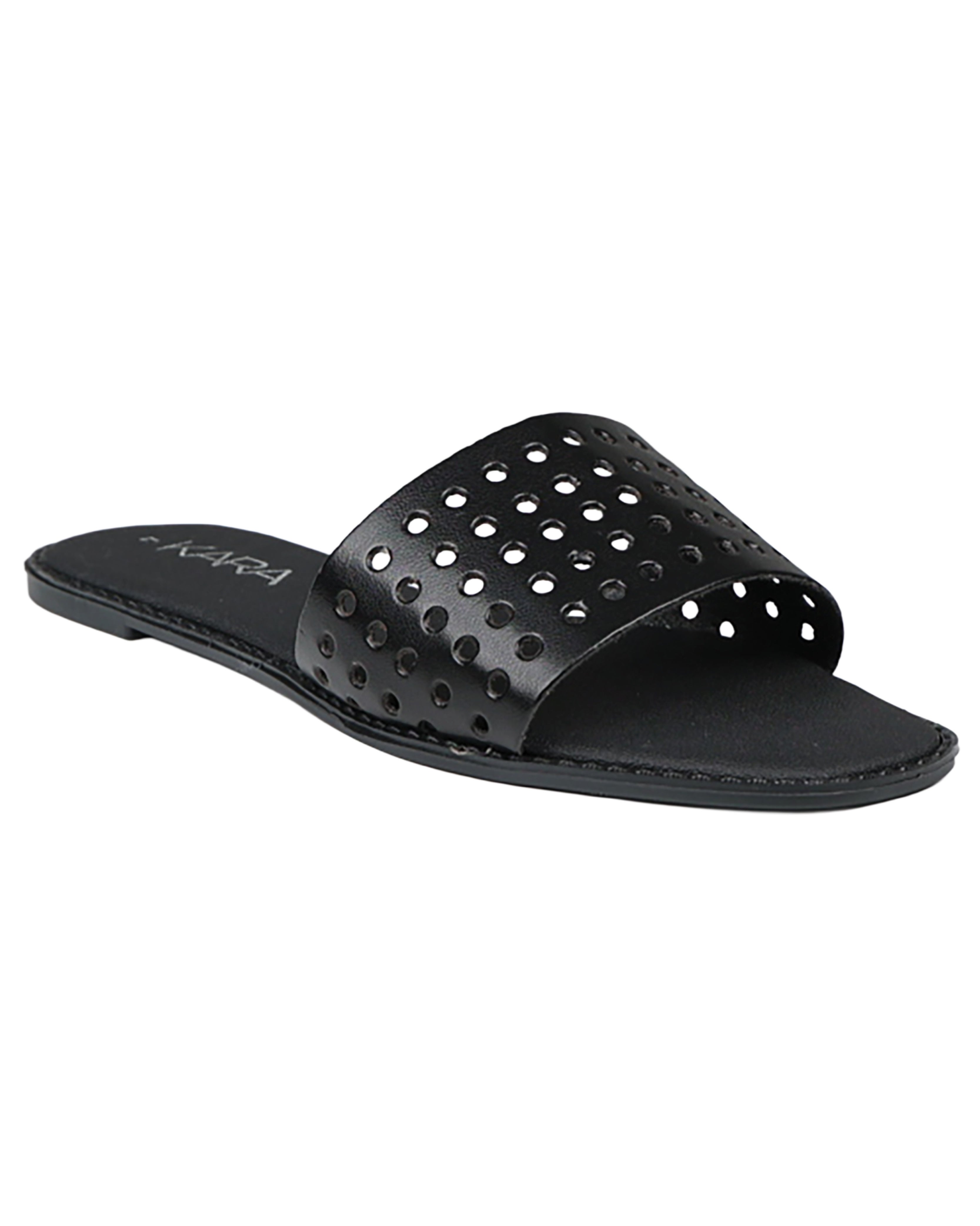 Black Laser Punch Flat Slides