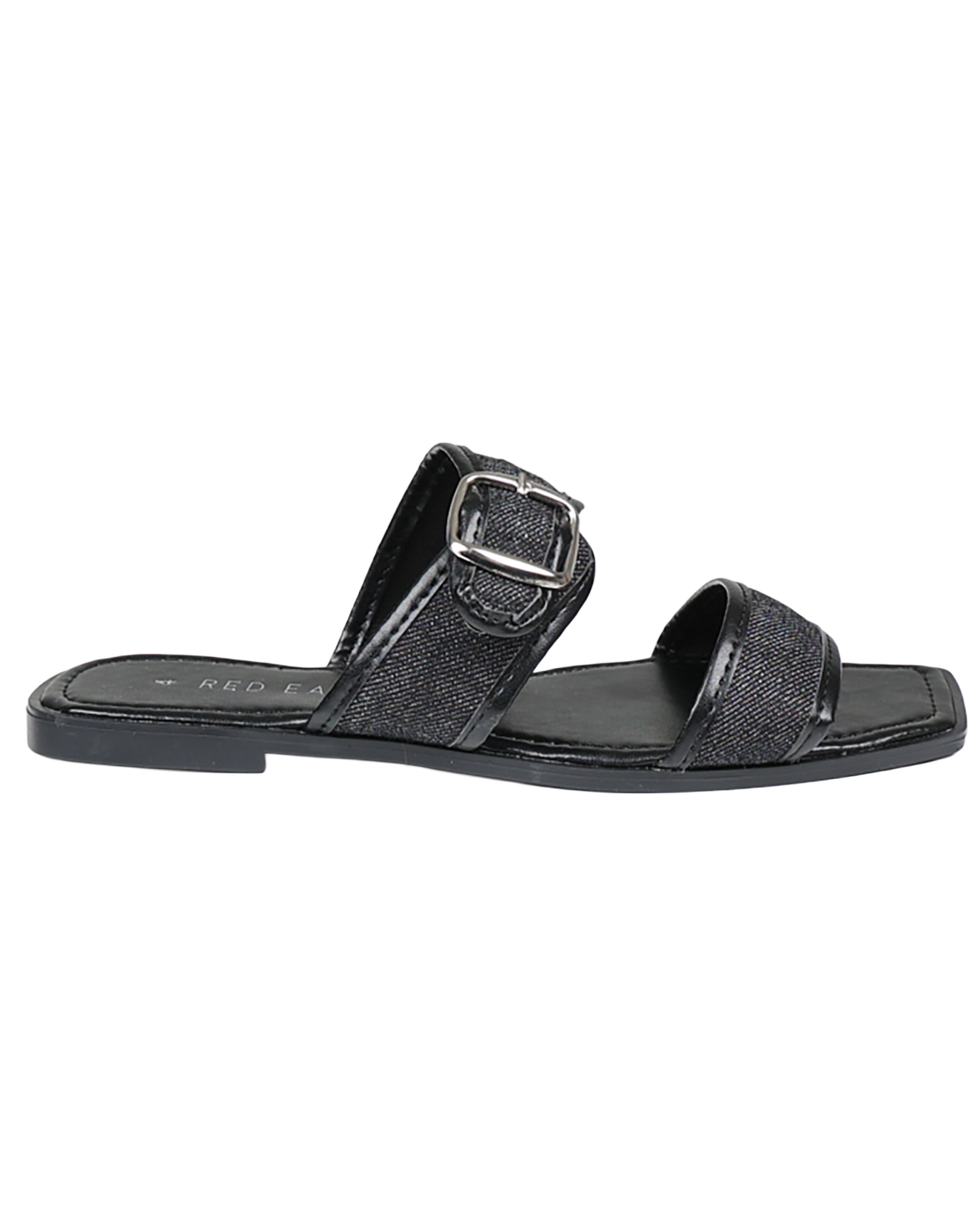 Black Denim Buckle Detail Mule