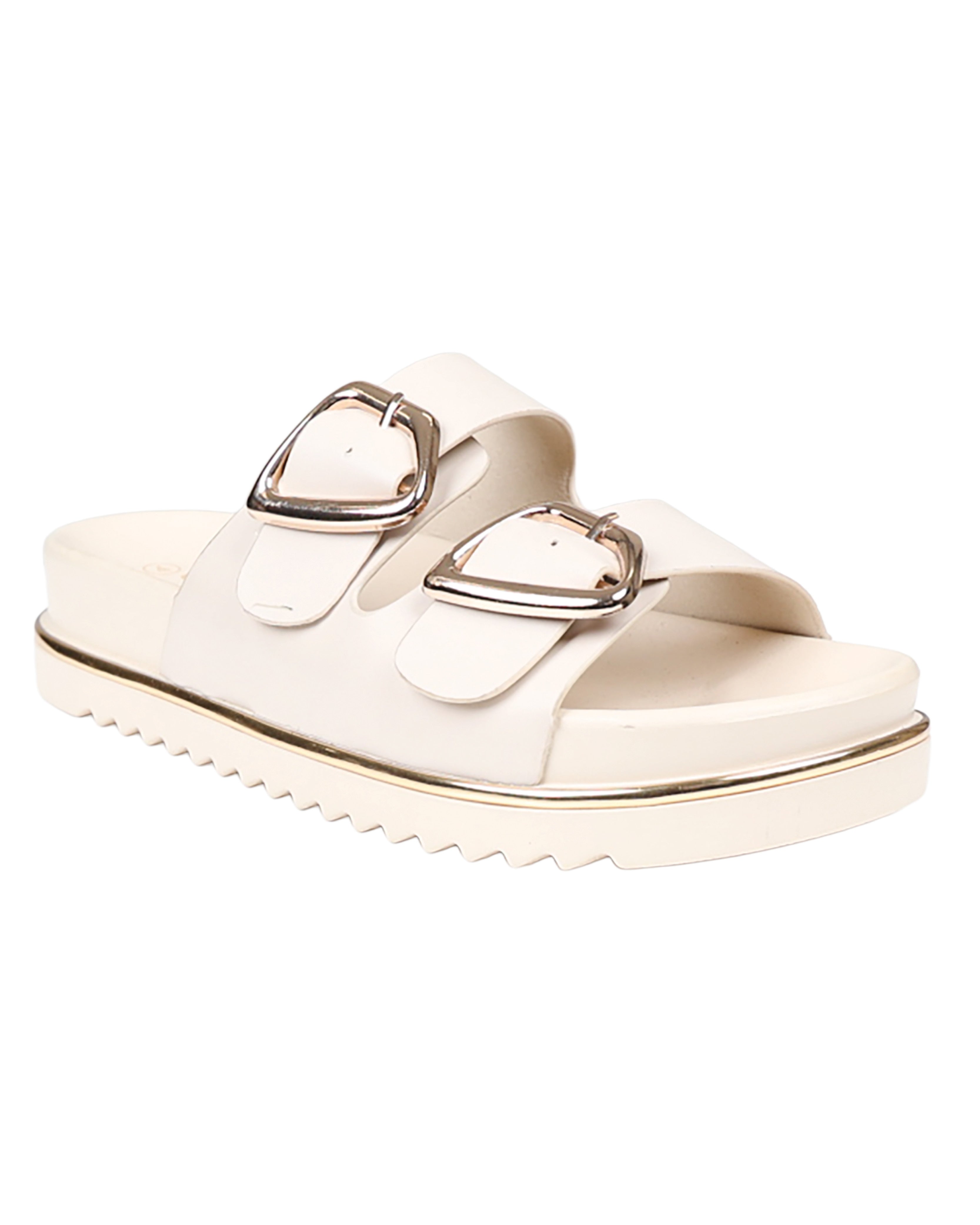 Nude Double Buckle Chunky Cleated Slide