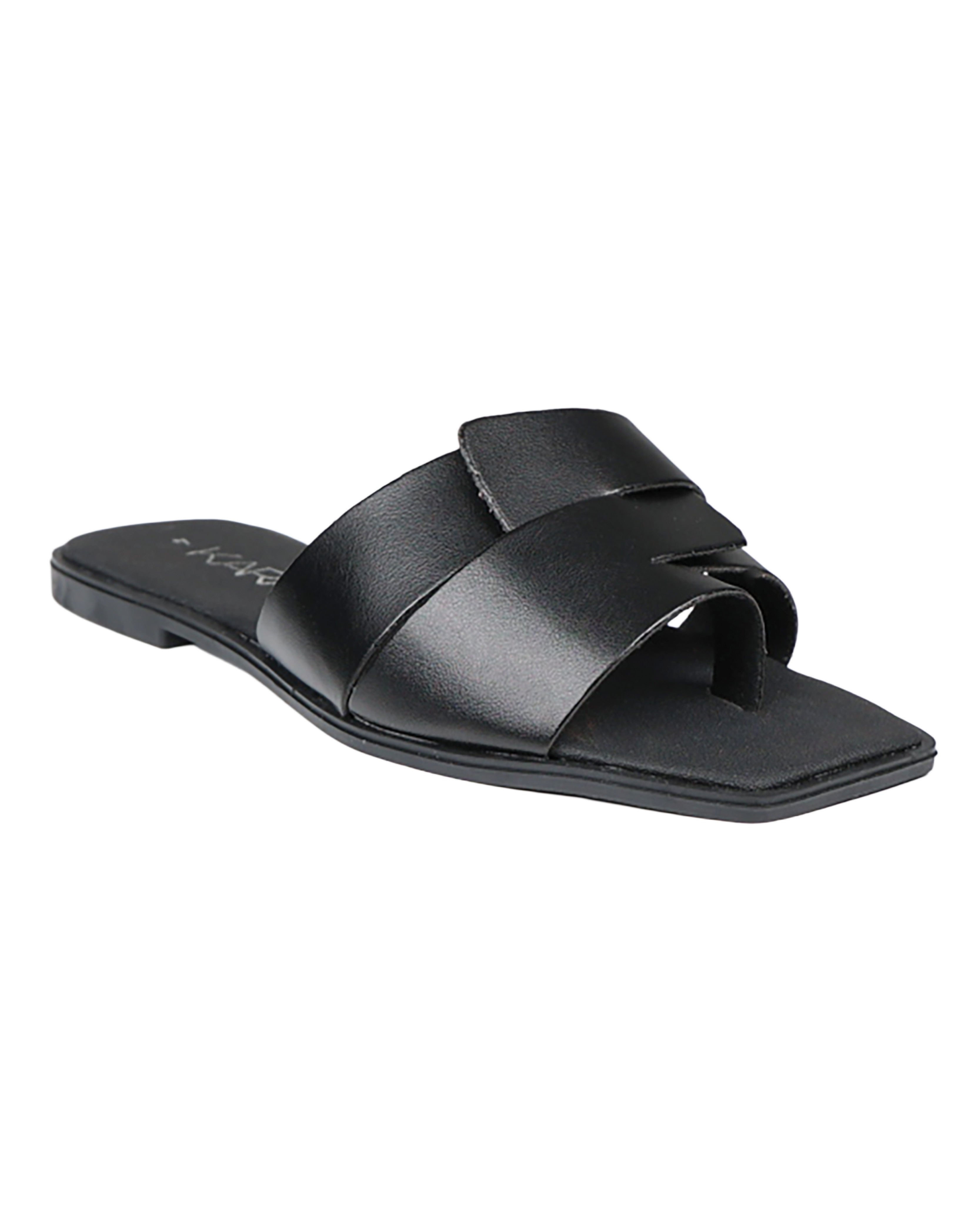 Black Strap Detail Toe Post Sandal