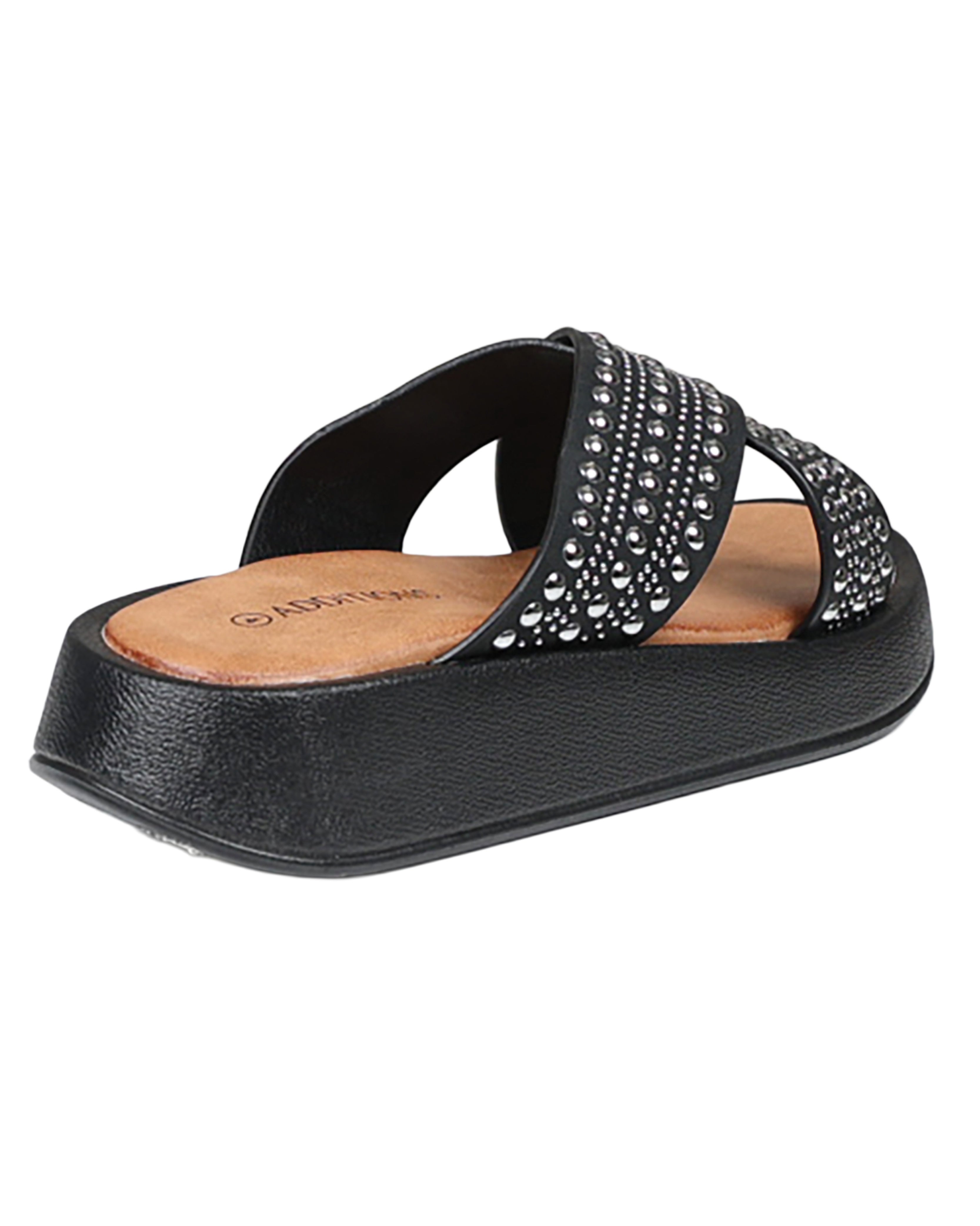 Black Metallic Stud Detail Crossover Flatform Sandals