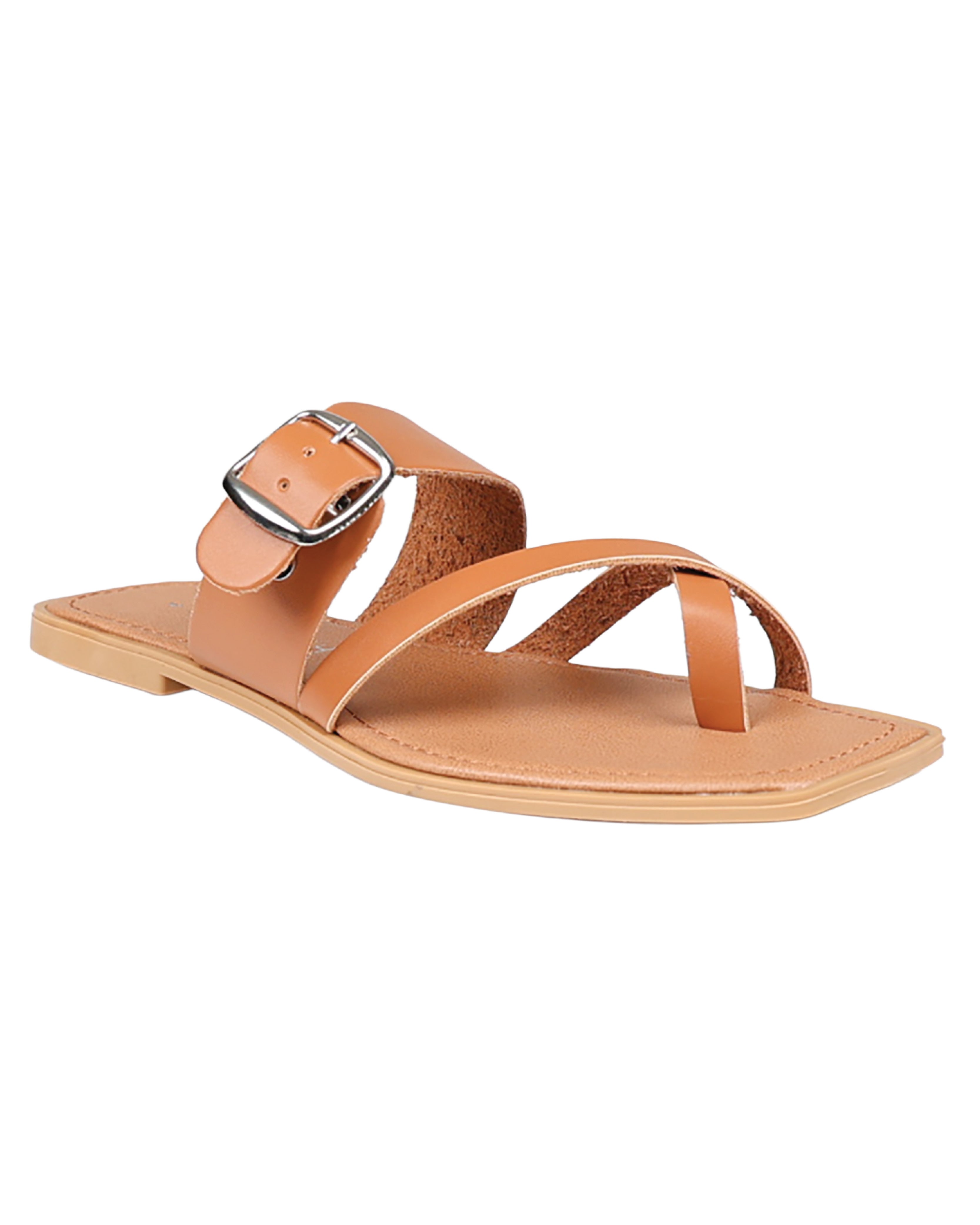 Tan Buckle Strap Thong Sandals