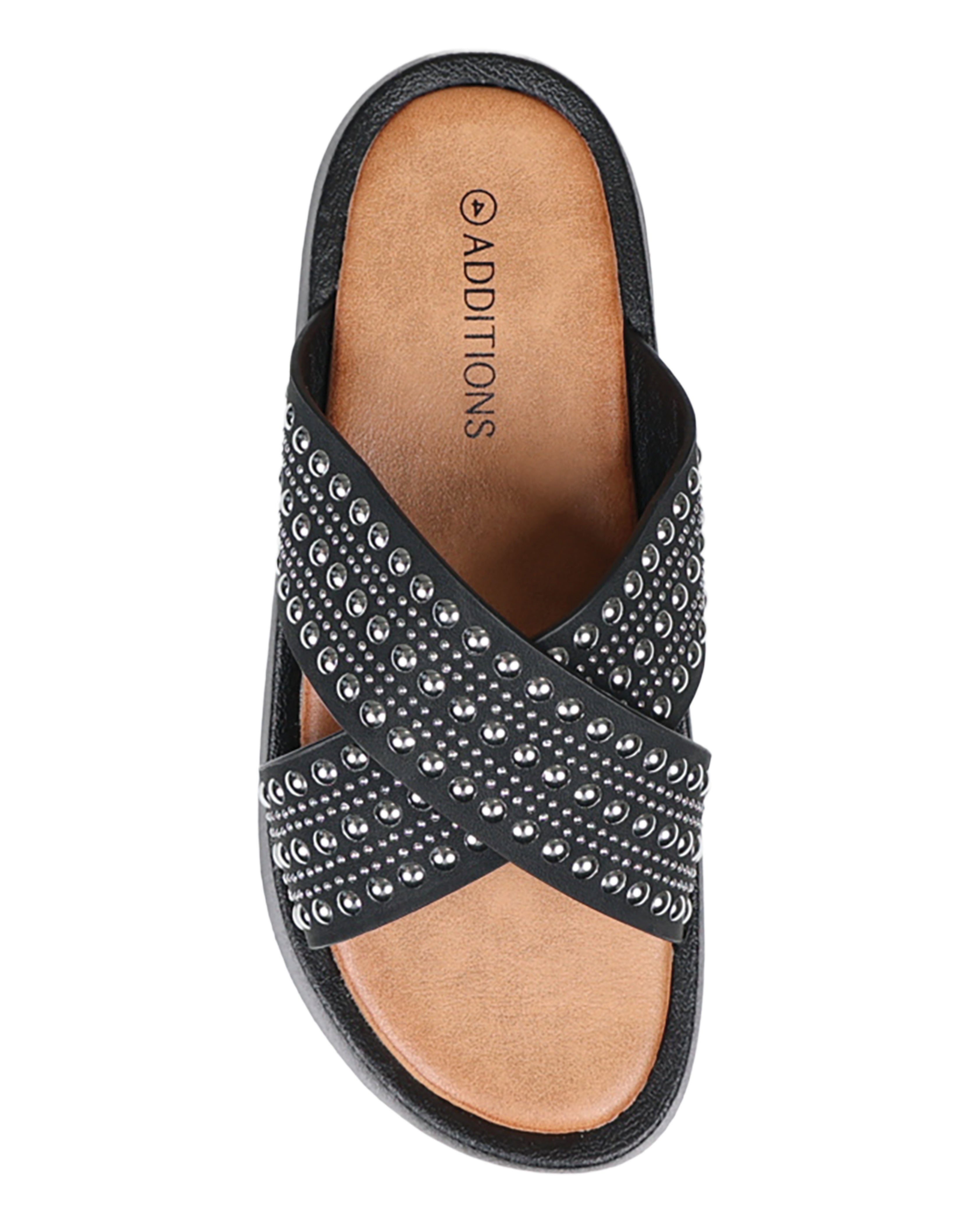 Black Metallic Stud Detail Crossover Flatform Sandals