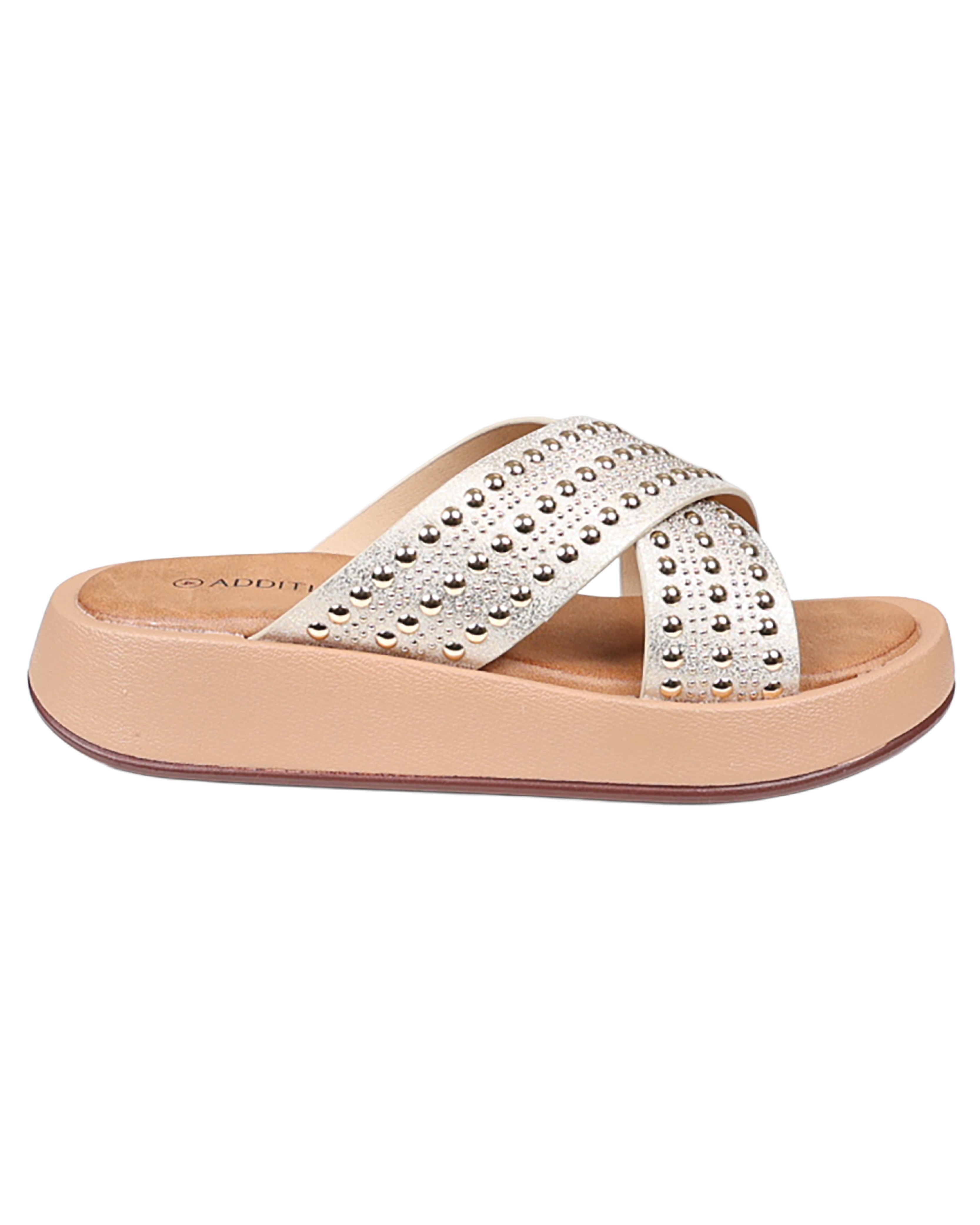 Nude Metallic Stud Detail Crossover Flatform Sandals