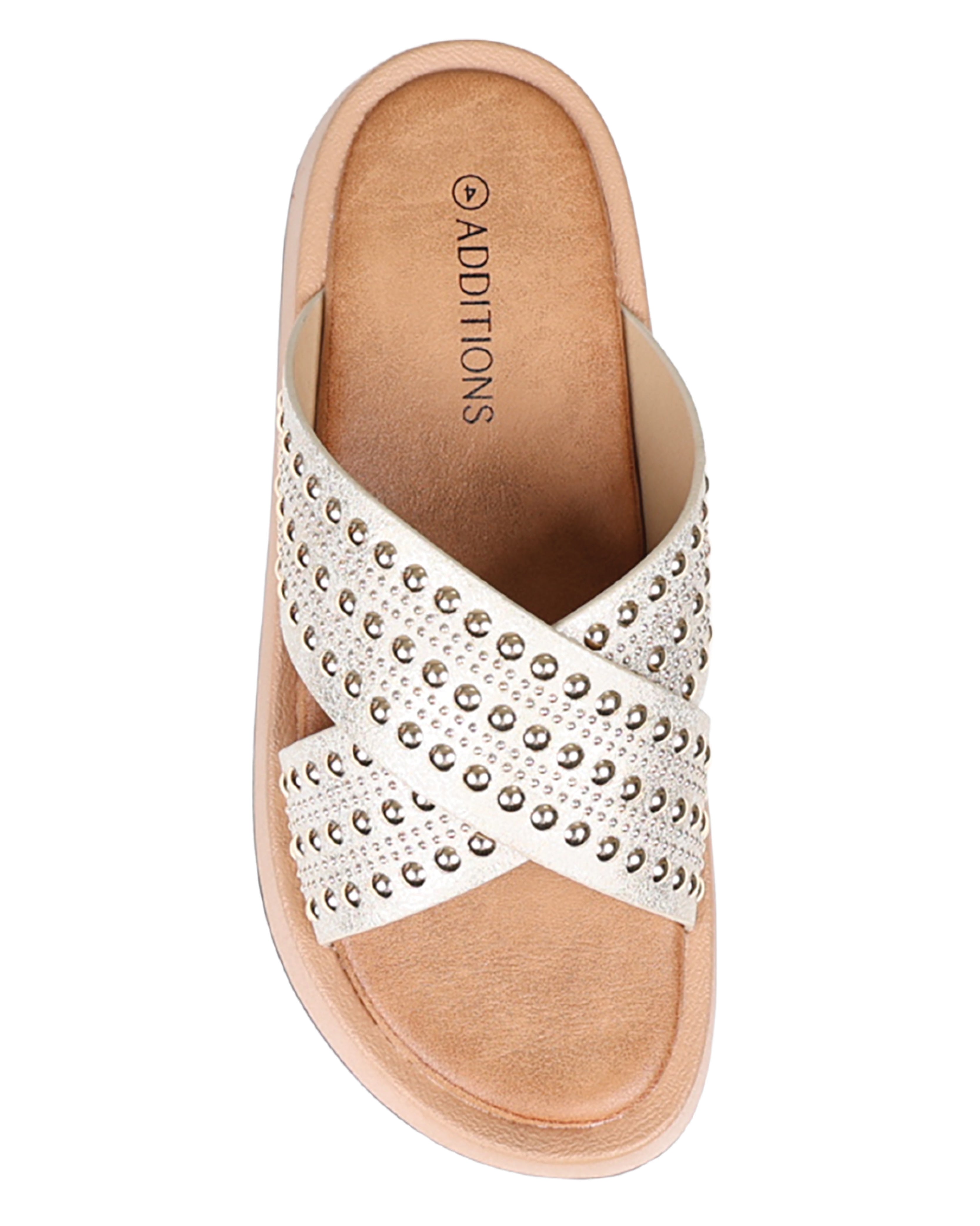 Nude Metallic Stud Detail Crossover Flatform Sandals