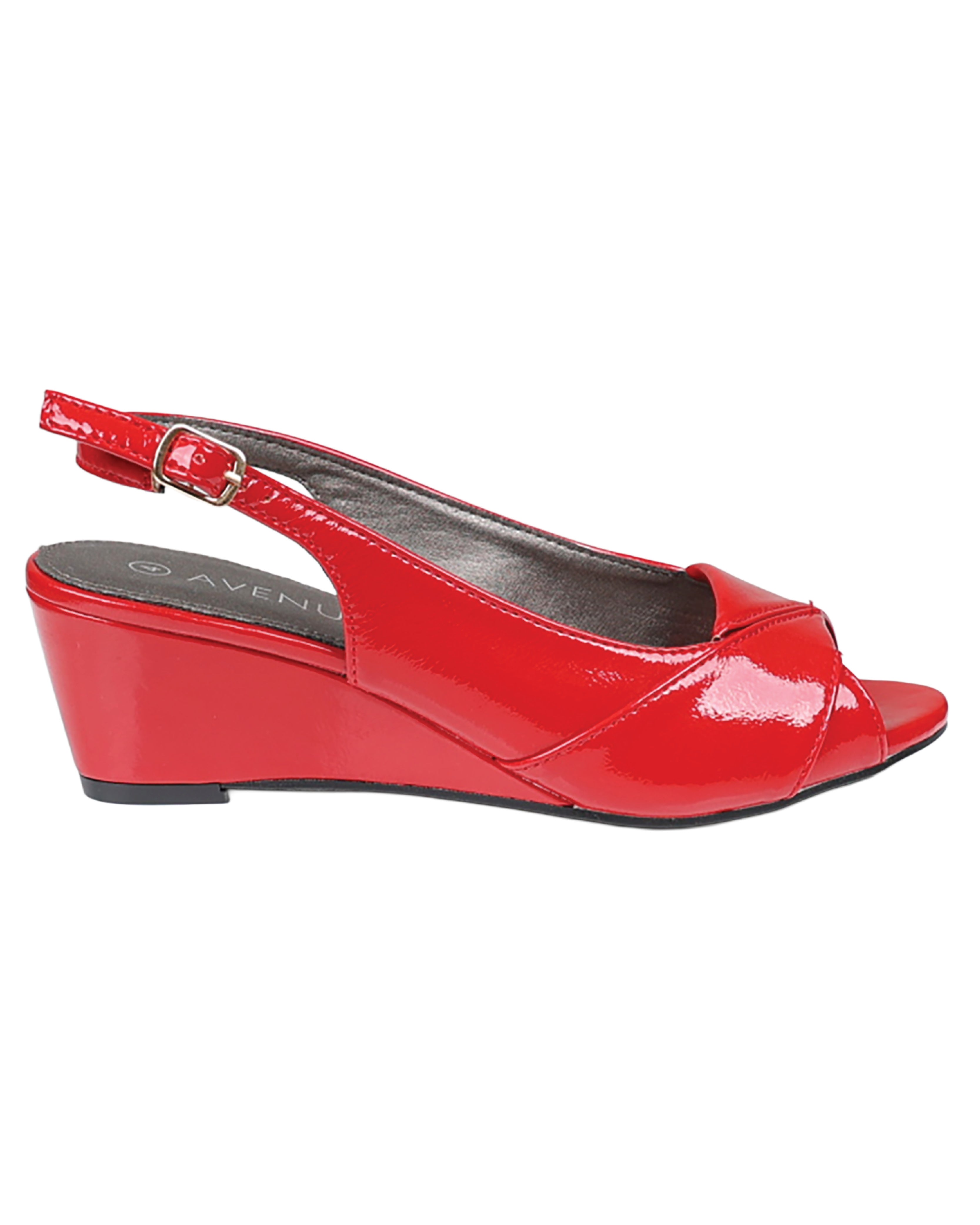 Red Peep Toe Slingback Wedge Heels