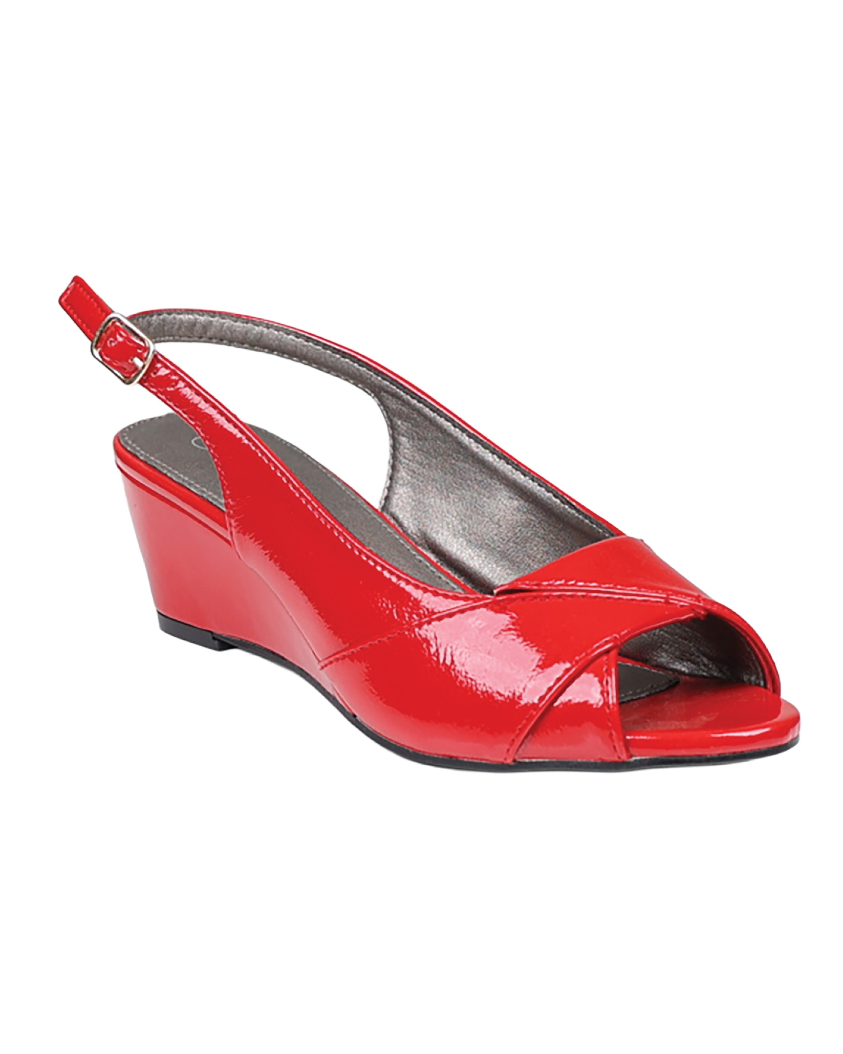Red Peep Toe Slingback Wedge Heels