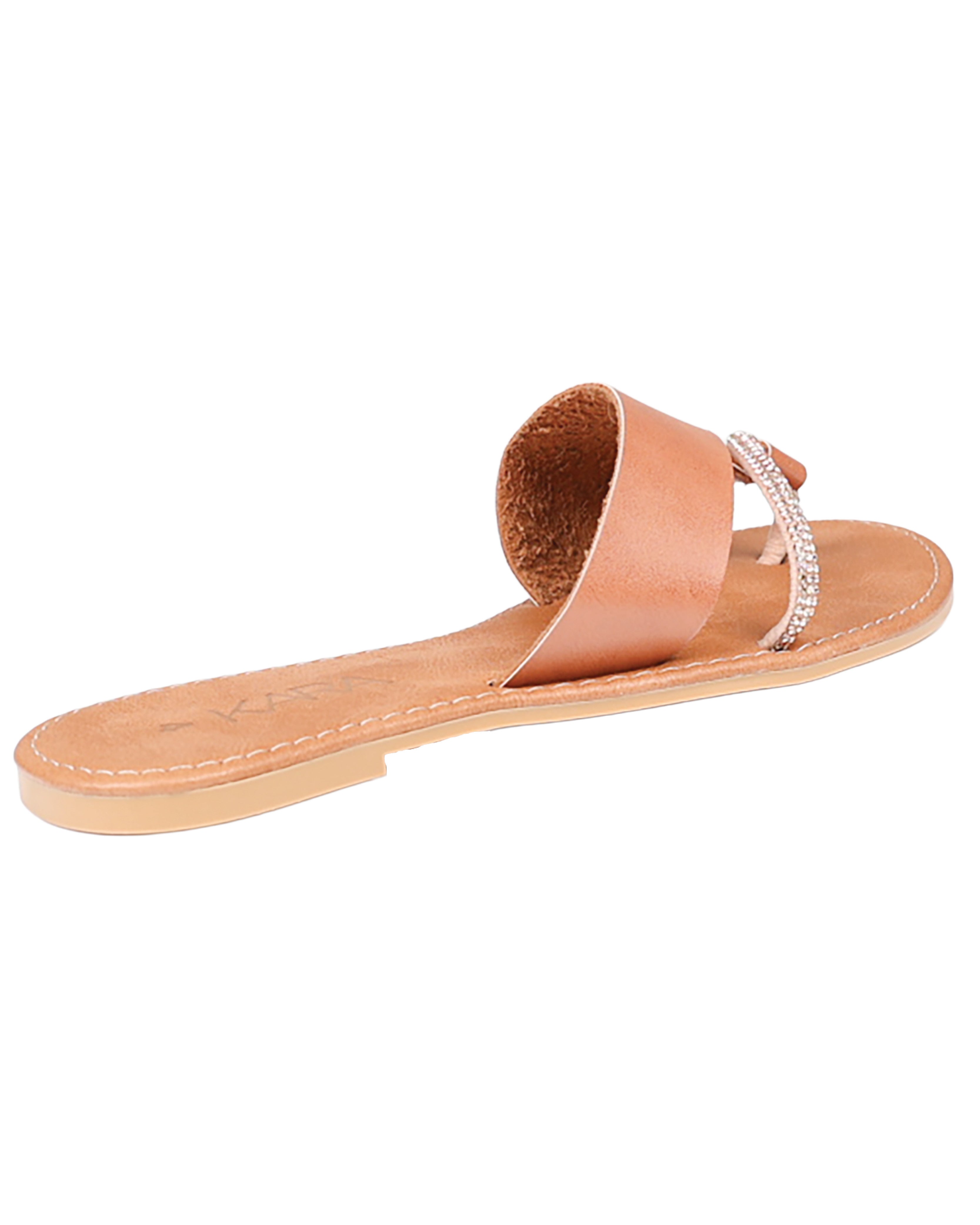 Tan Embellished Toe Post Sandal