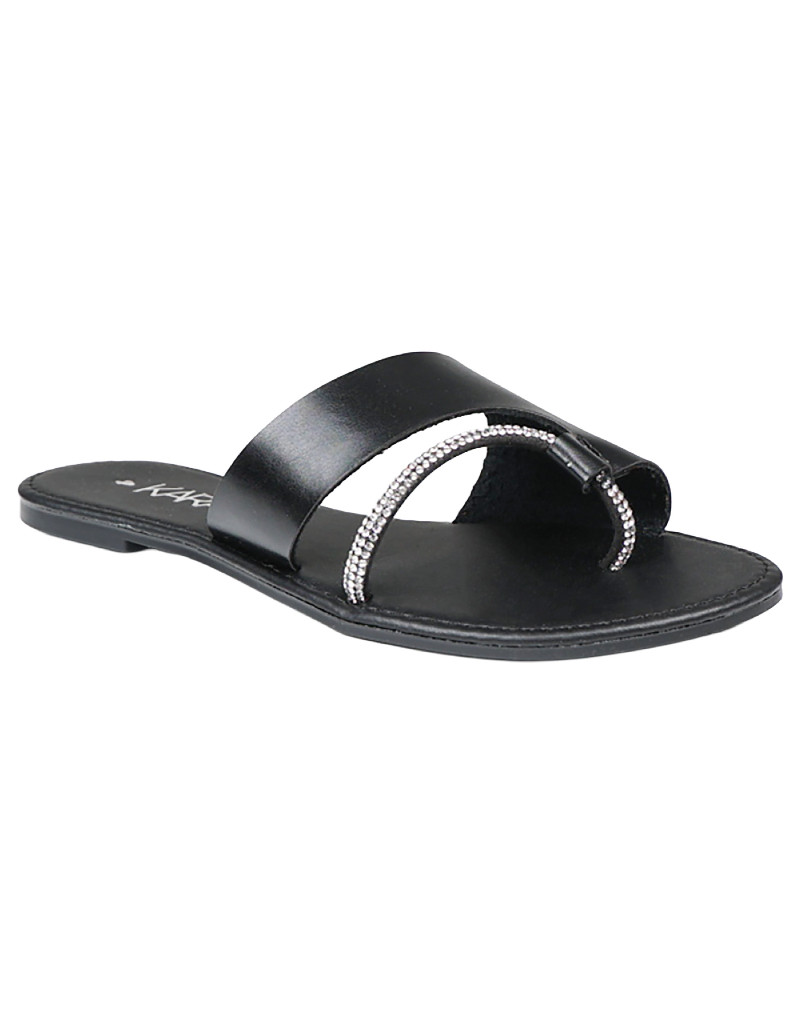 Black Embellished Toe Post Sandal