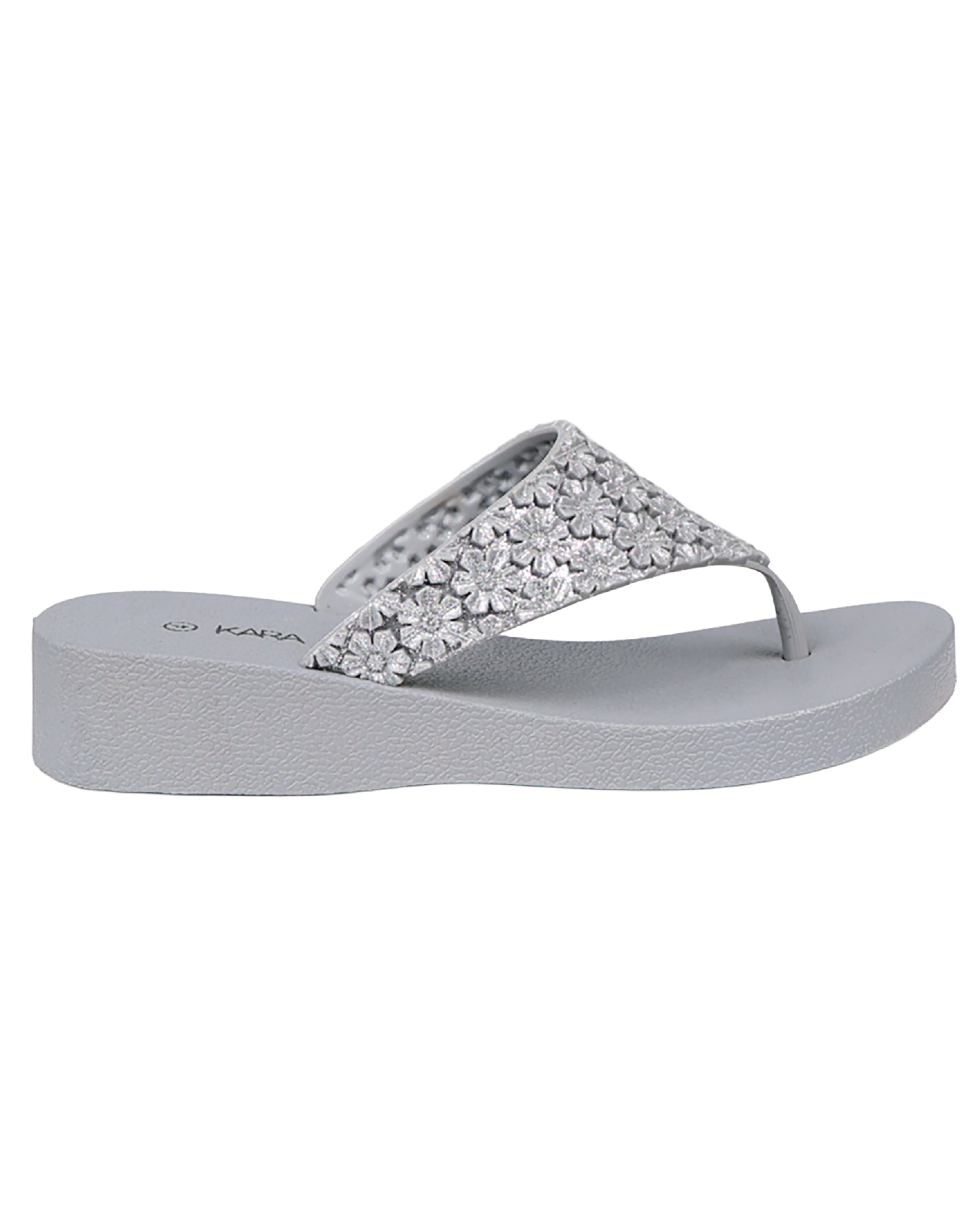 Grey Daisy Glitter Detail Jelly Wedge