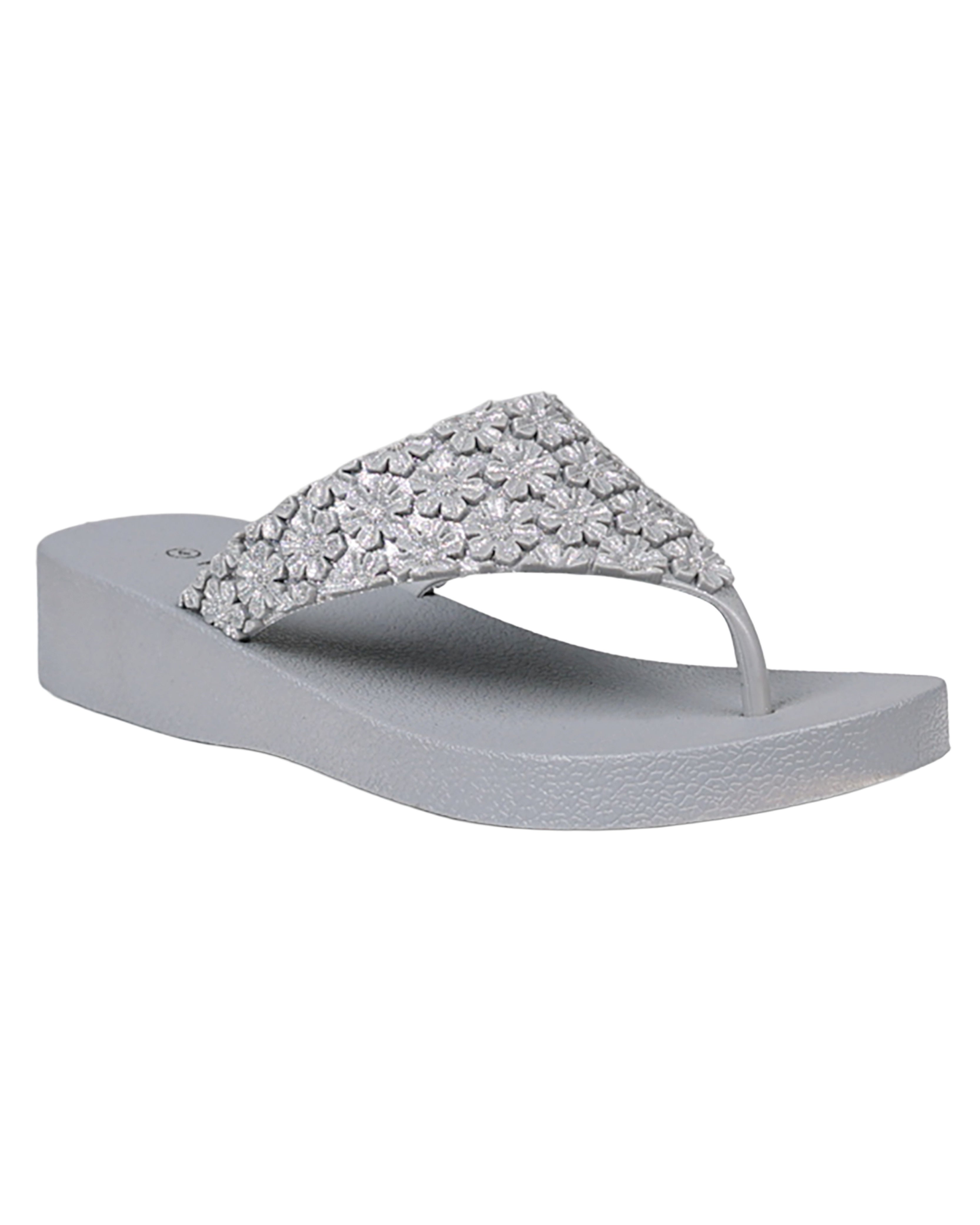 Grey Daisy Glitter Detail Jelly Wedge