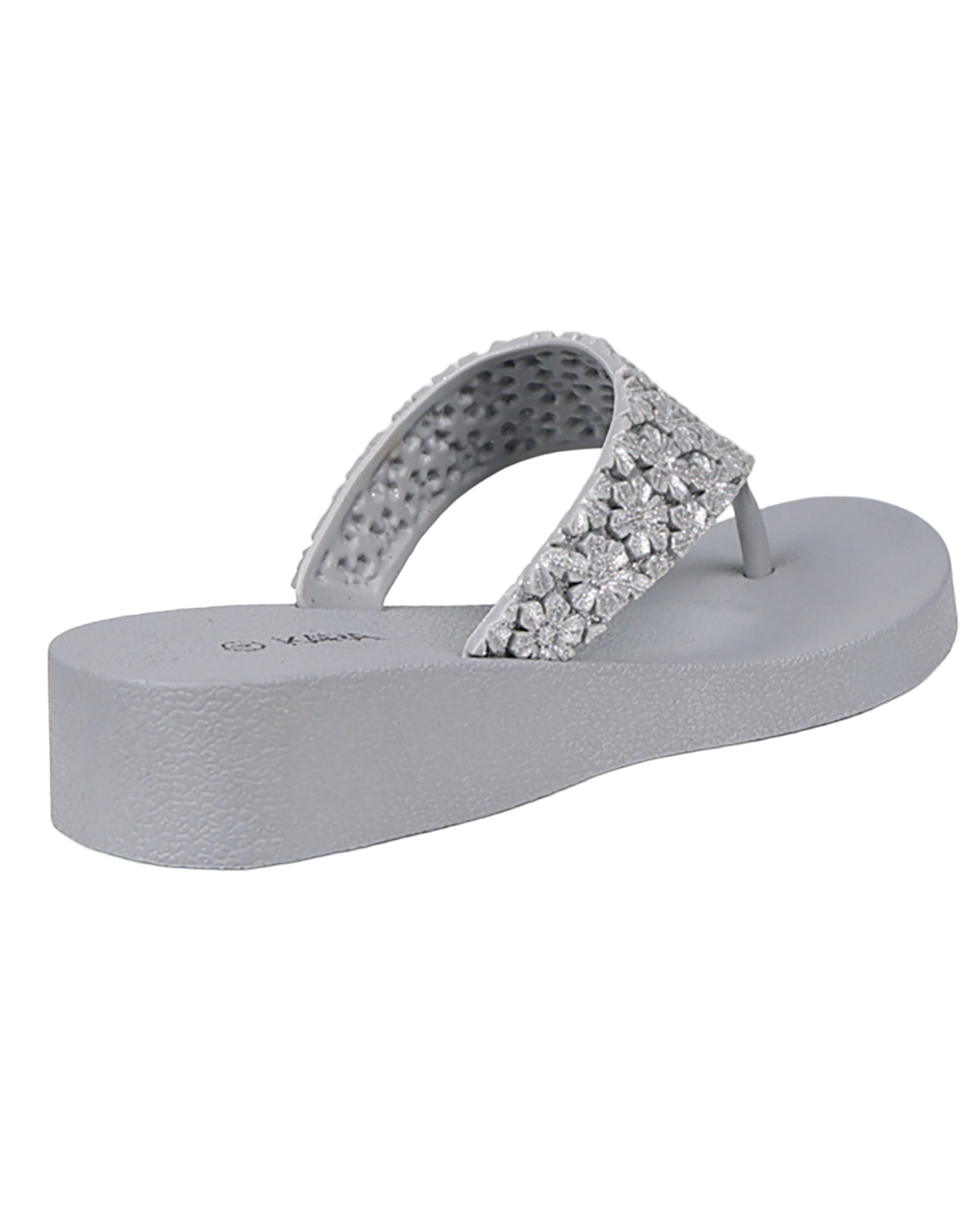 Grey Daisy Glitter Detail Jelly Wedge