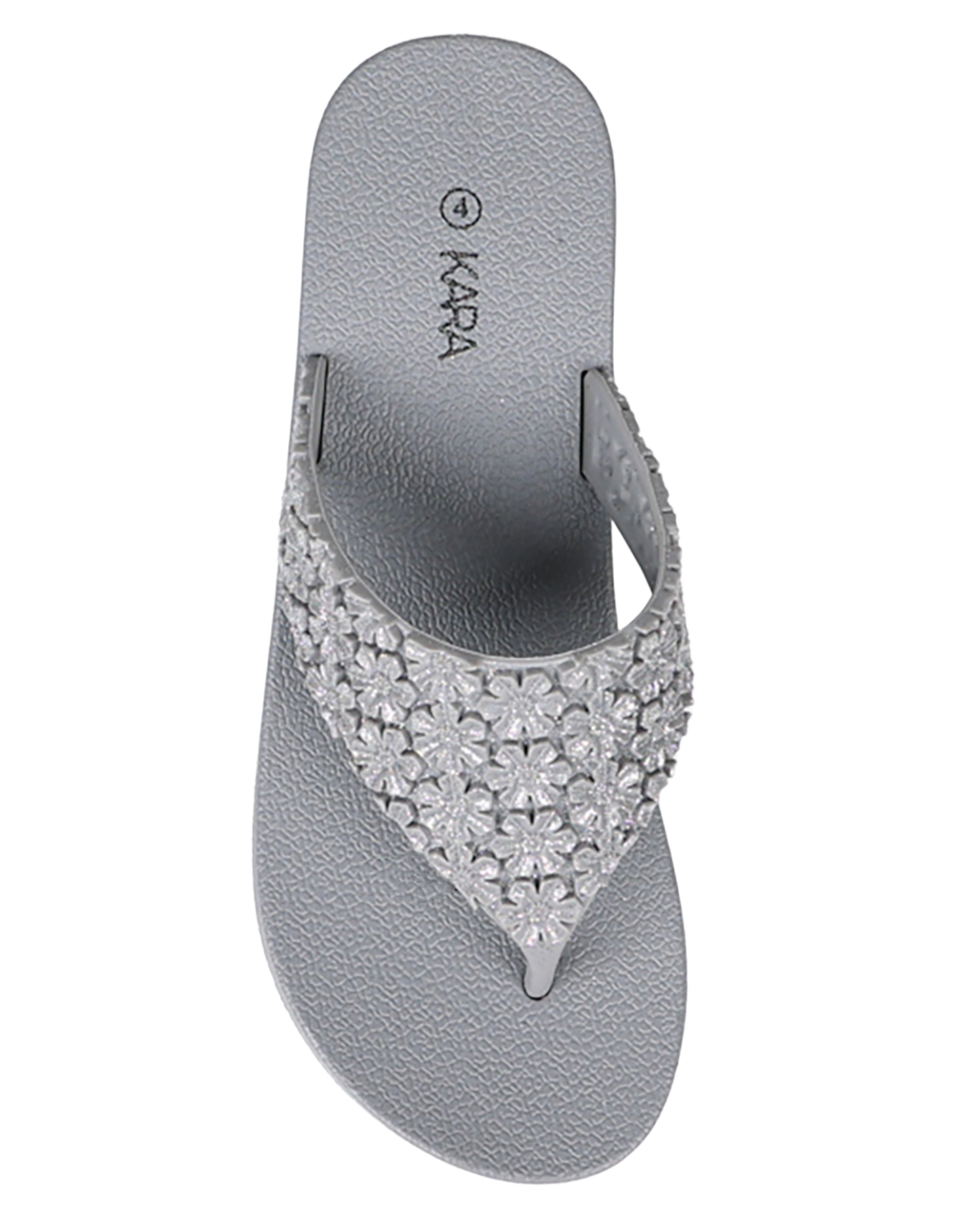 Grey Daisy Glitter Detail Jelly Wedge