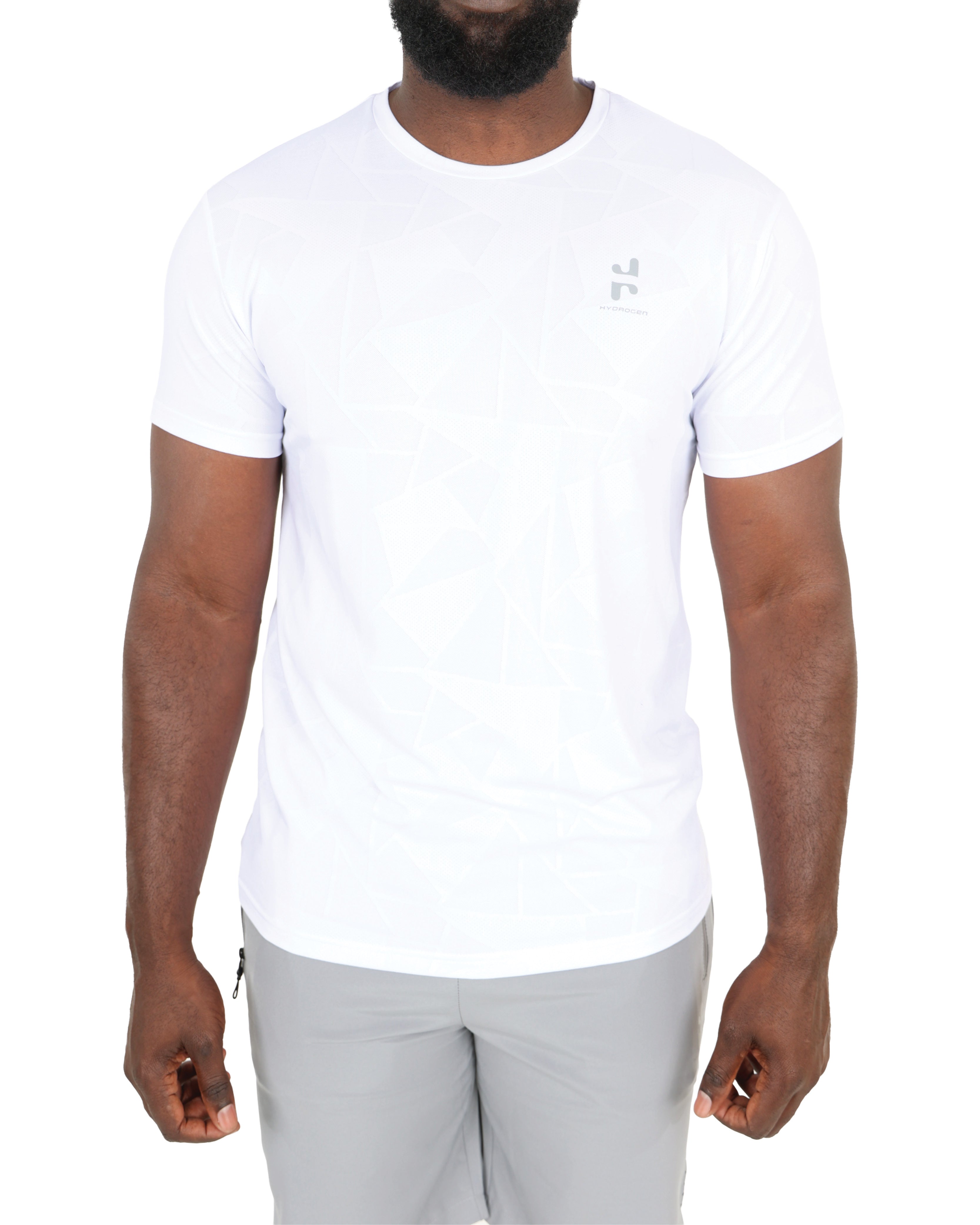 Short Sleeve White Geometric Print Active T-Shirt