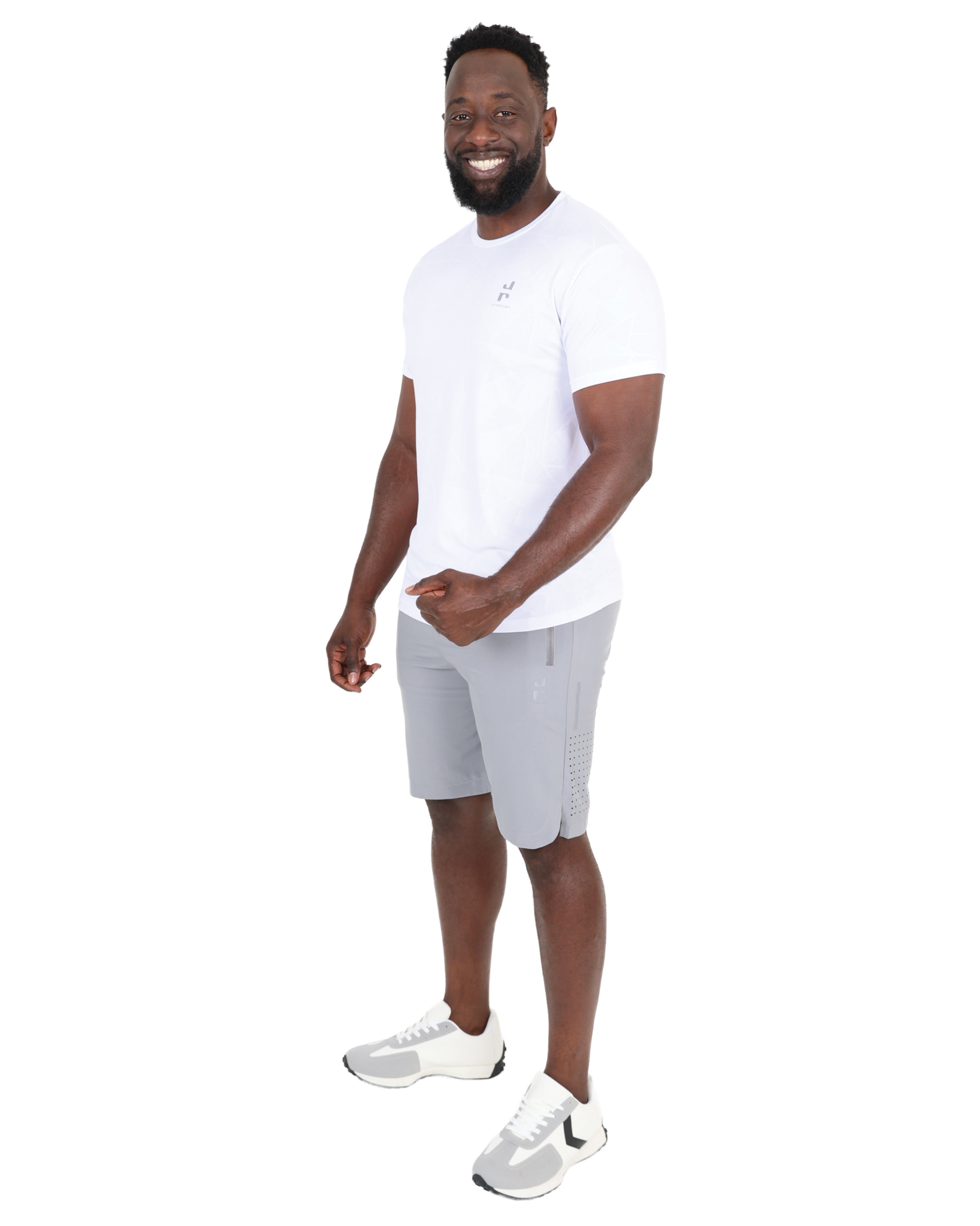 Short Sleeve White Geometric Print Active T-Shirt