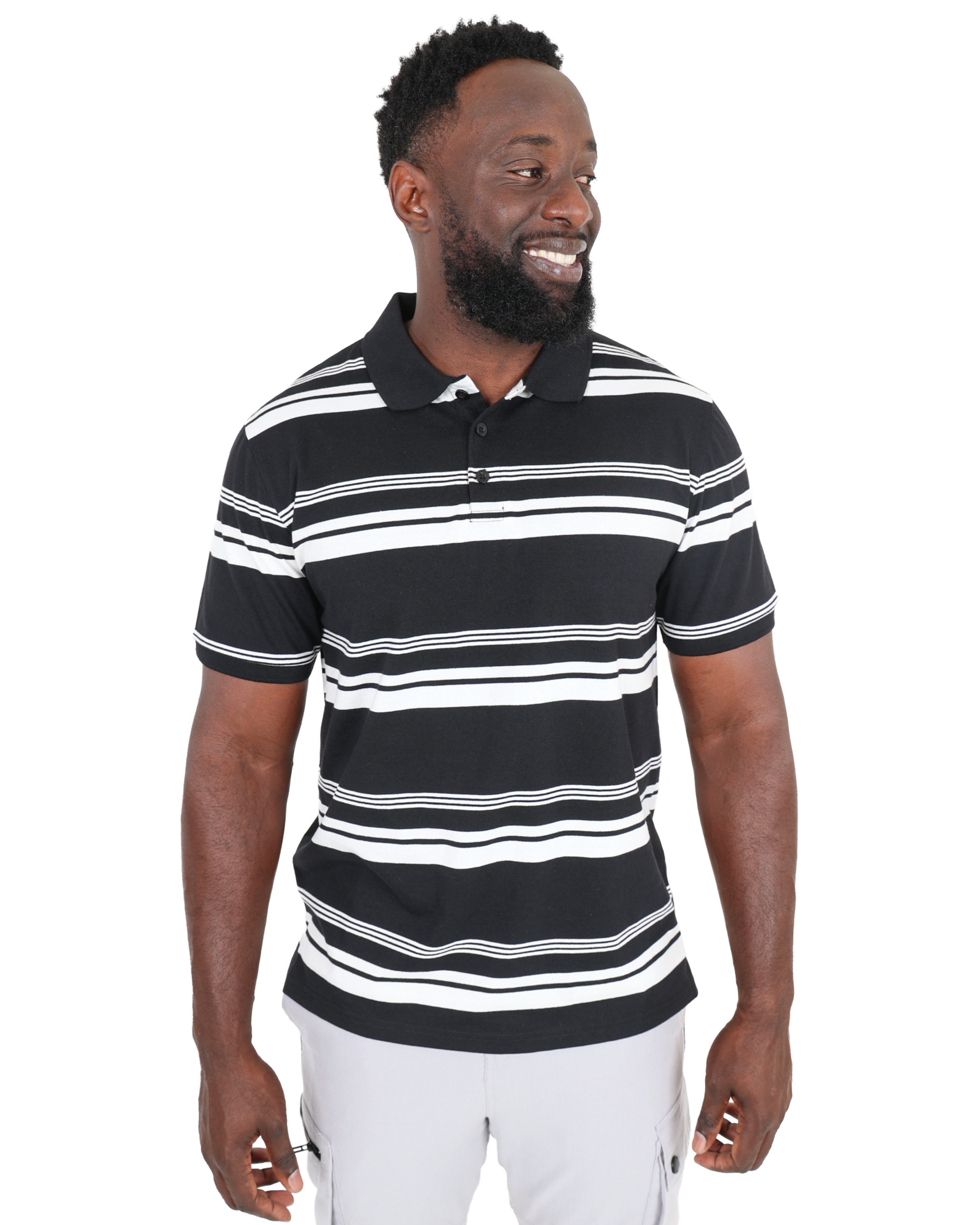 Short Sleeve Black Stripe Yarn-dyed Golfer