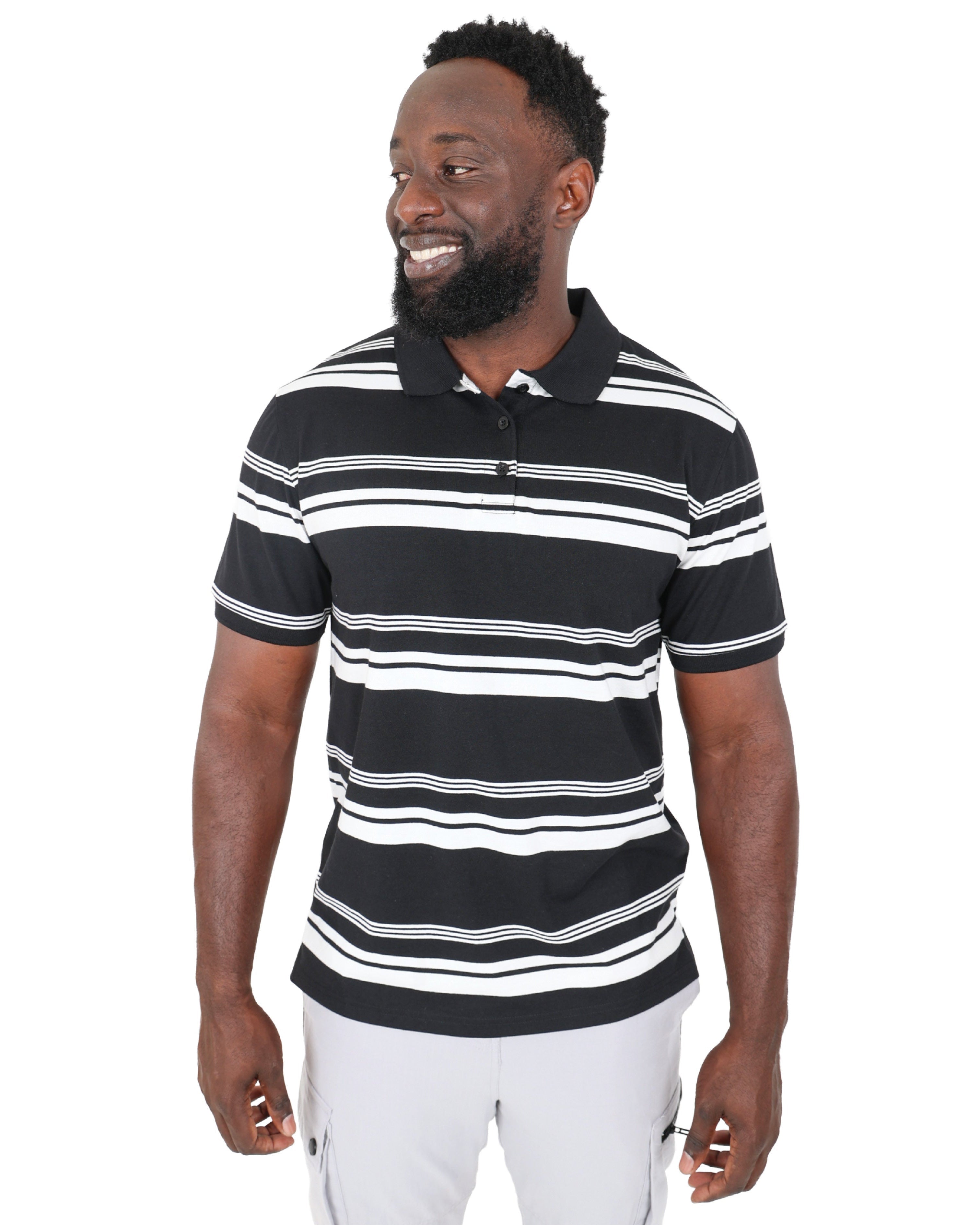Short Sleeve Black Stripe Yarn-dyed Golfer