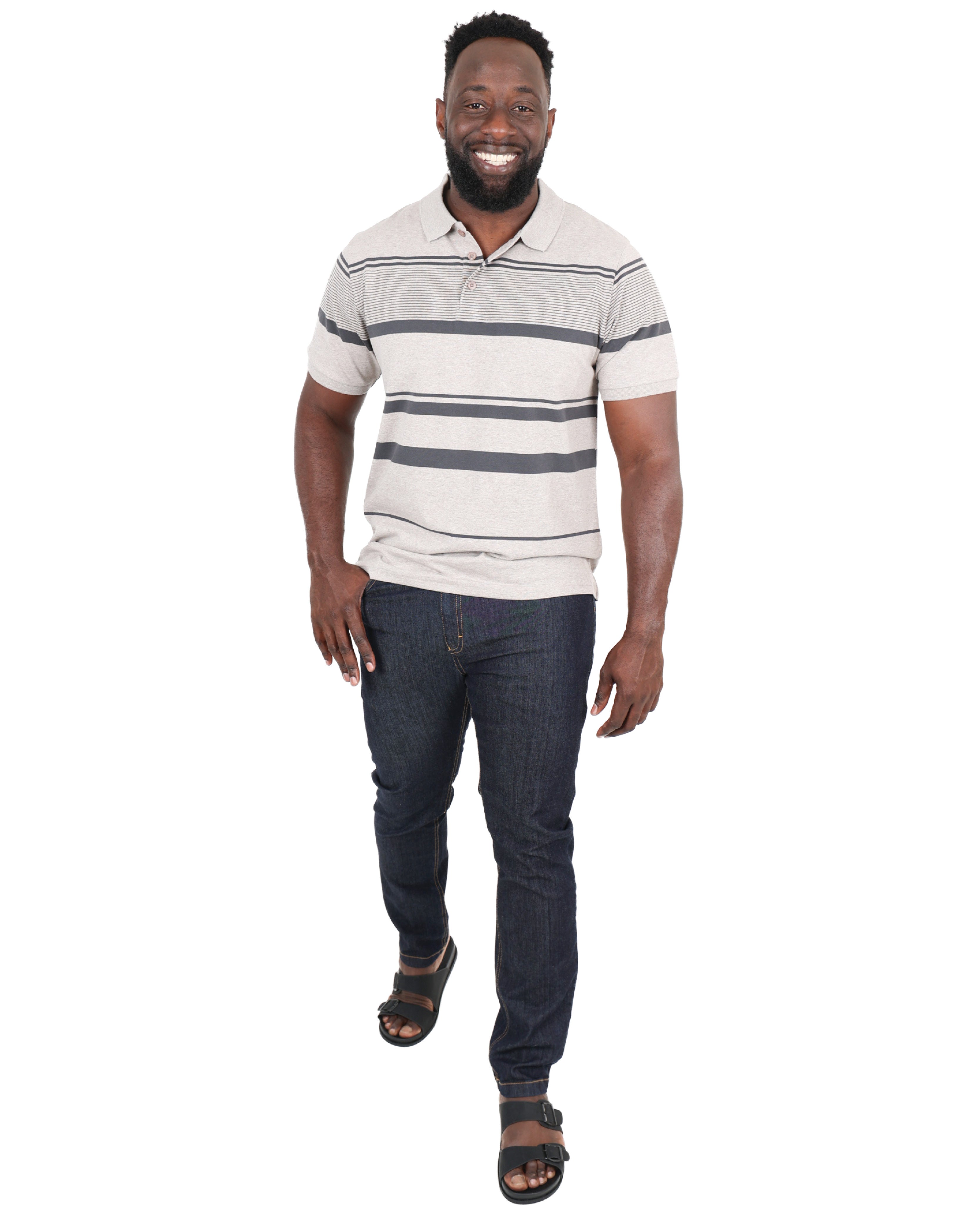 Short Sleeve Beige Stripe Yarn-dyed Golfer